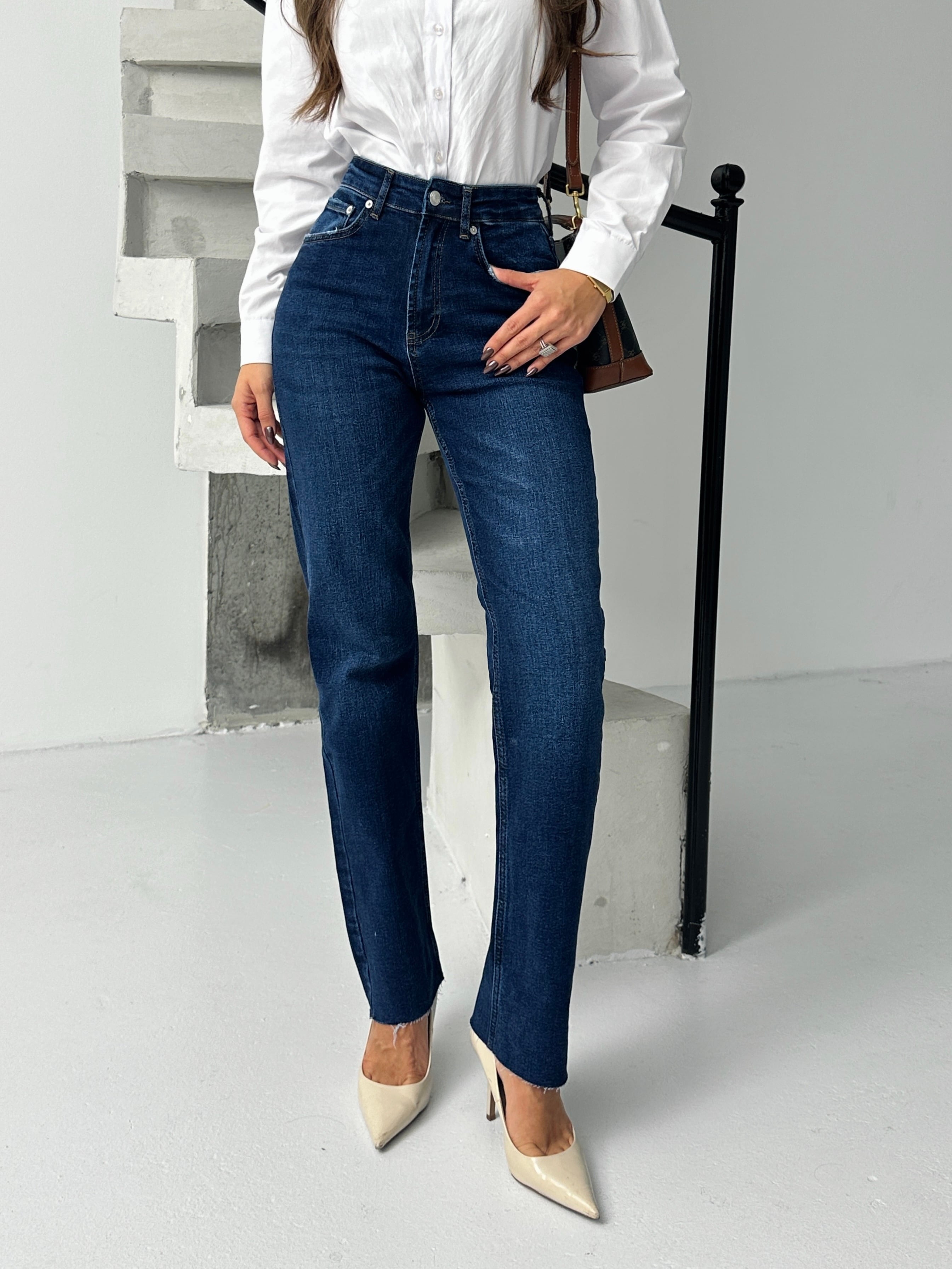 Paça Kesik Likralı Straight Jean - Lacivert