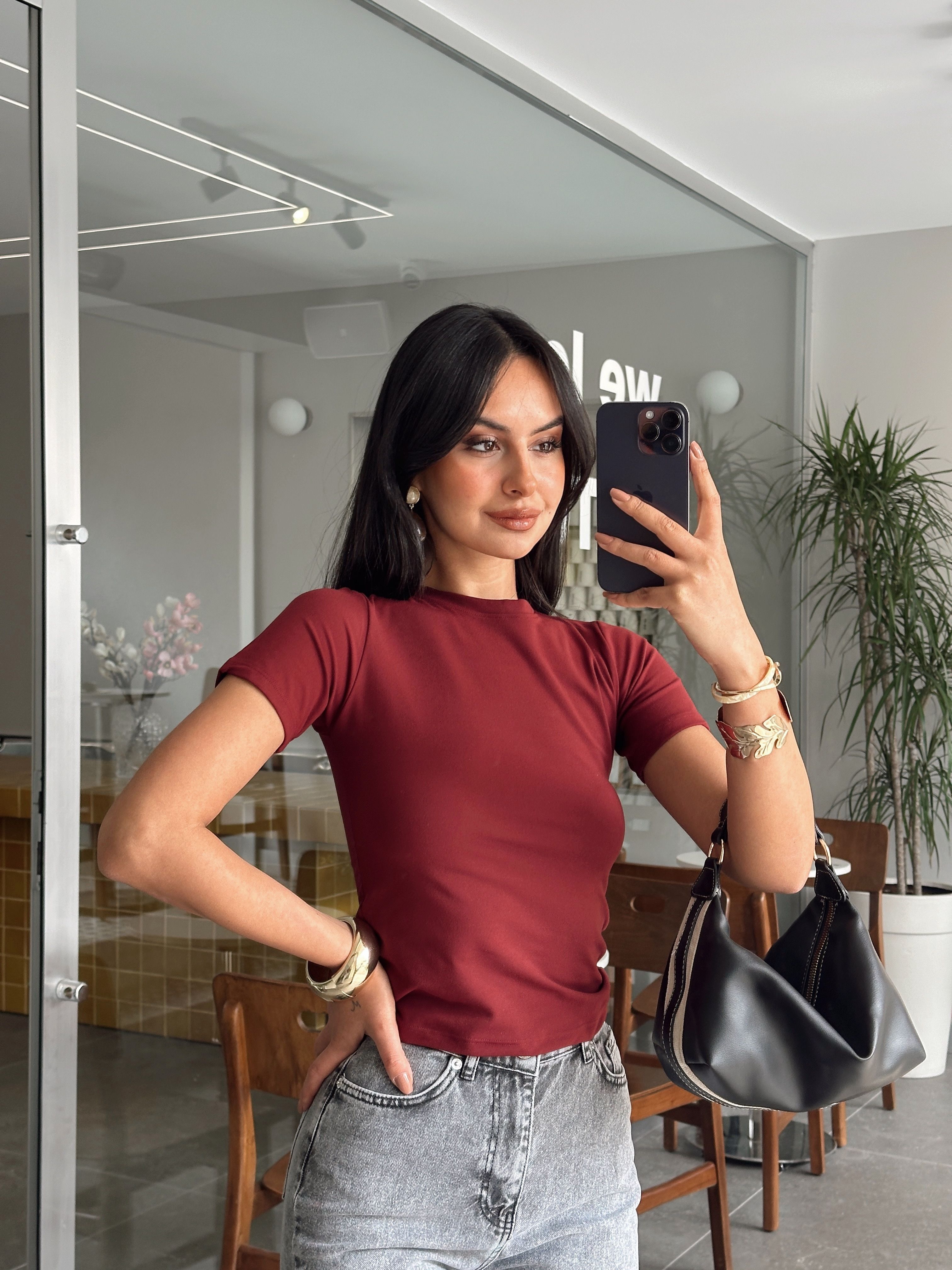 Bisiklet Yaka Modal Basic - Bordo