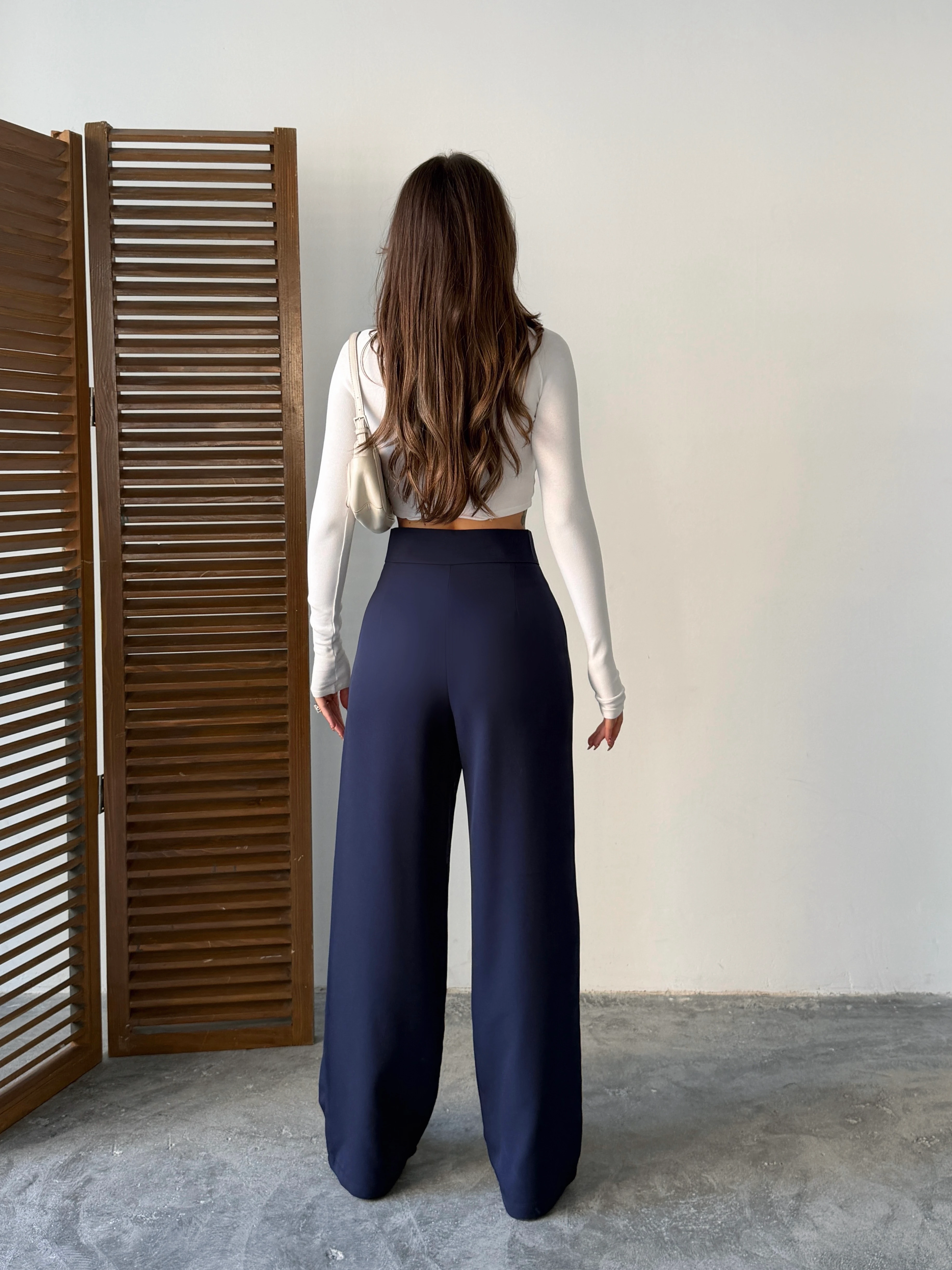 Bel Cırtlı Palazzo Pantolon  - Lacivert