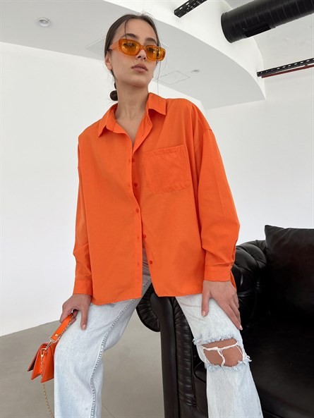 Balon Kol Oversize Poplin Gömlek Turuncu