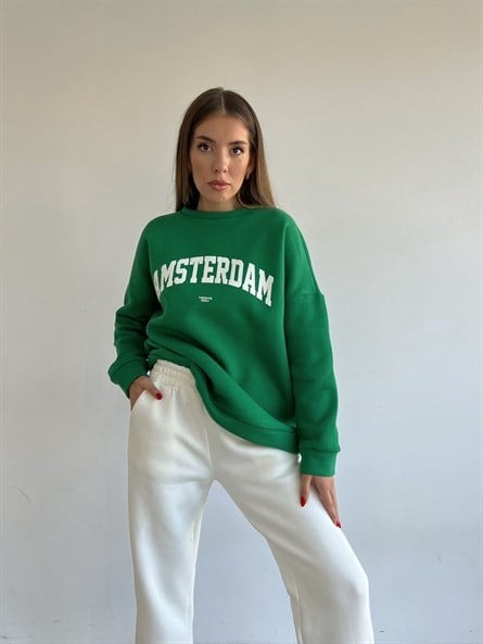 Amsterdam 3 İplik Şardonlu Sweatshirt Yeşil