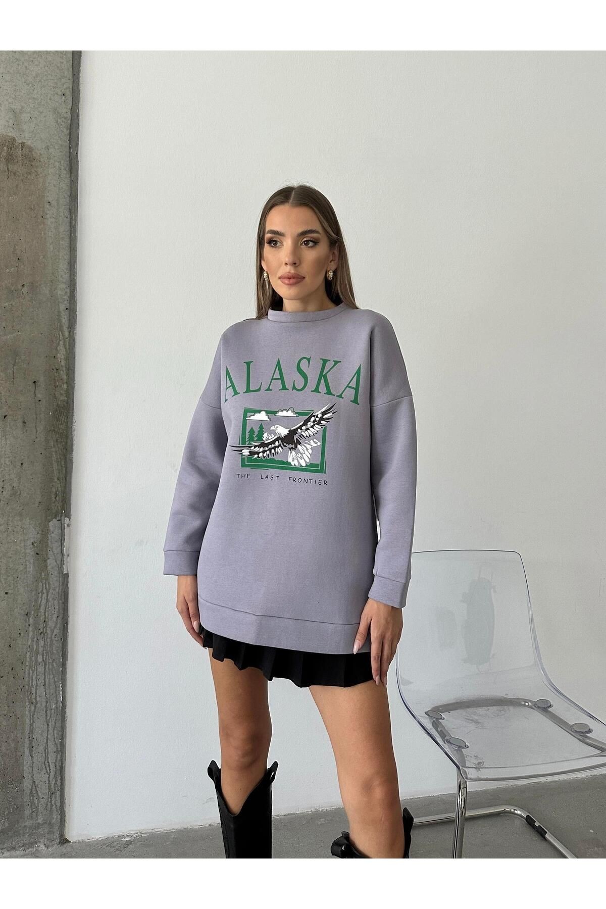 Alaska Üç İplik Şardonlu Oversize Sweat Gri