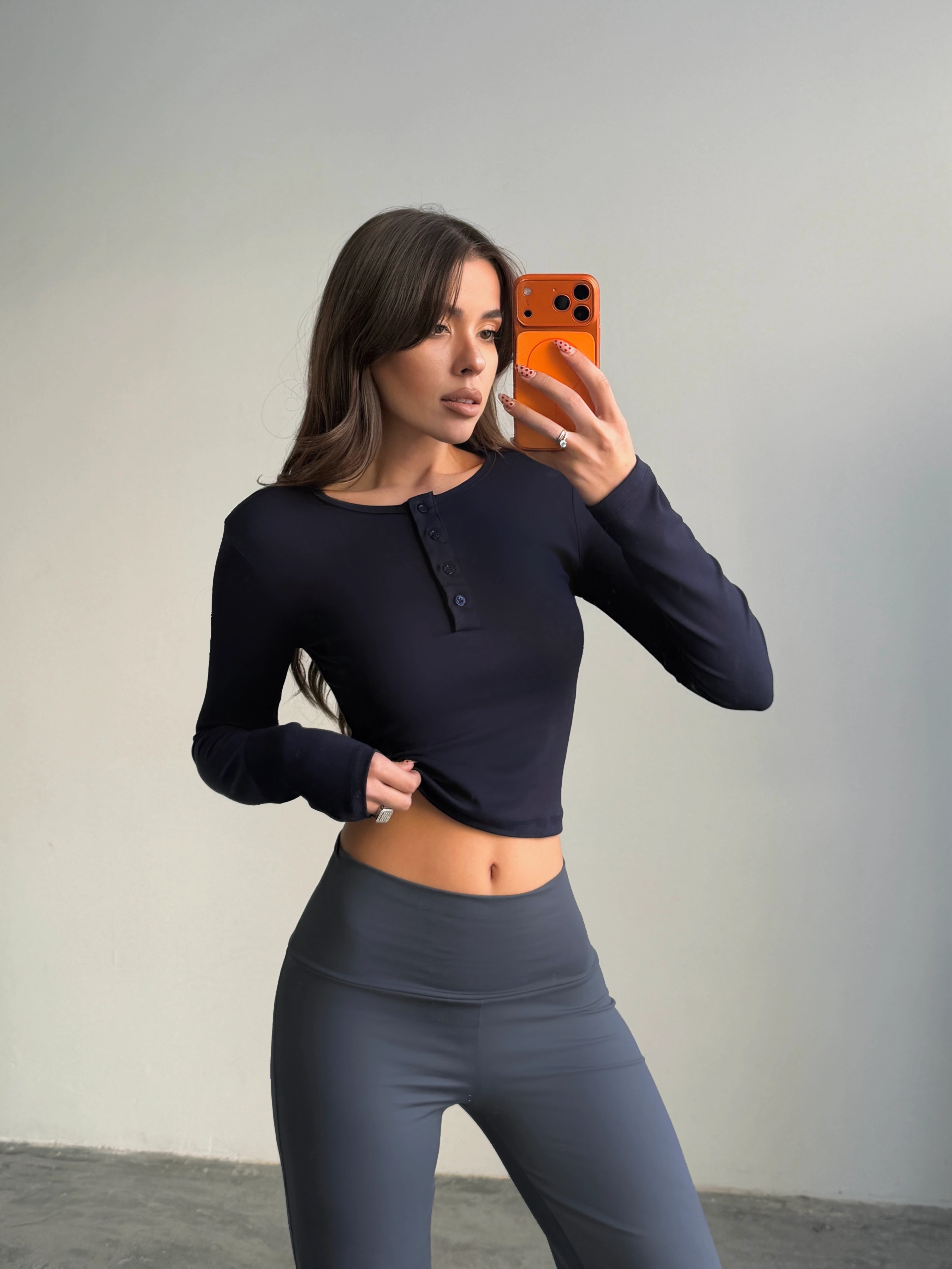 Yarım Düğmeli Bluz - Lacivert