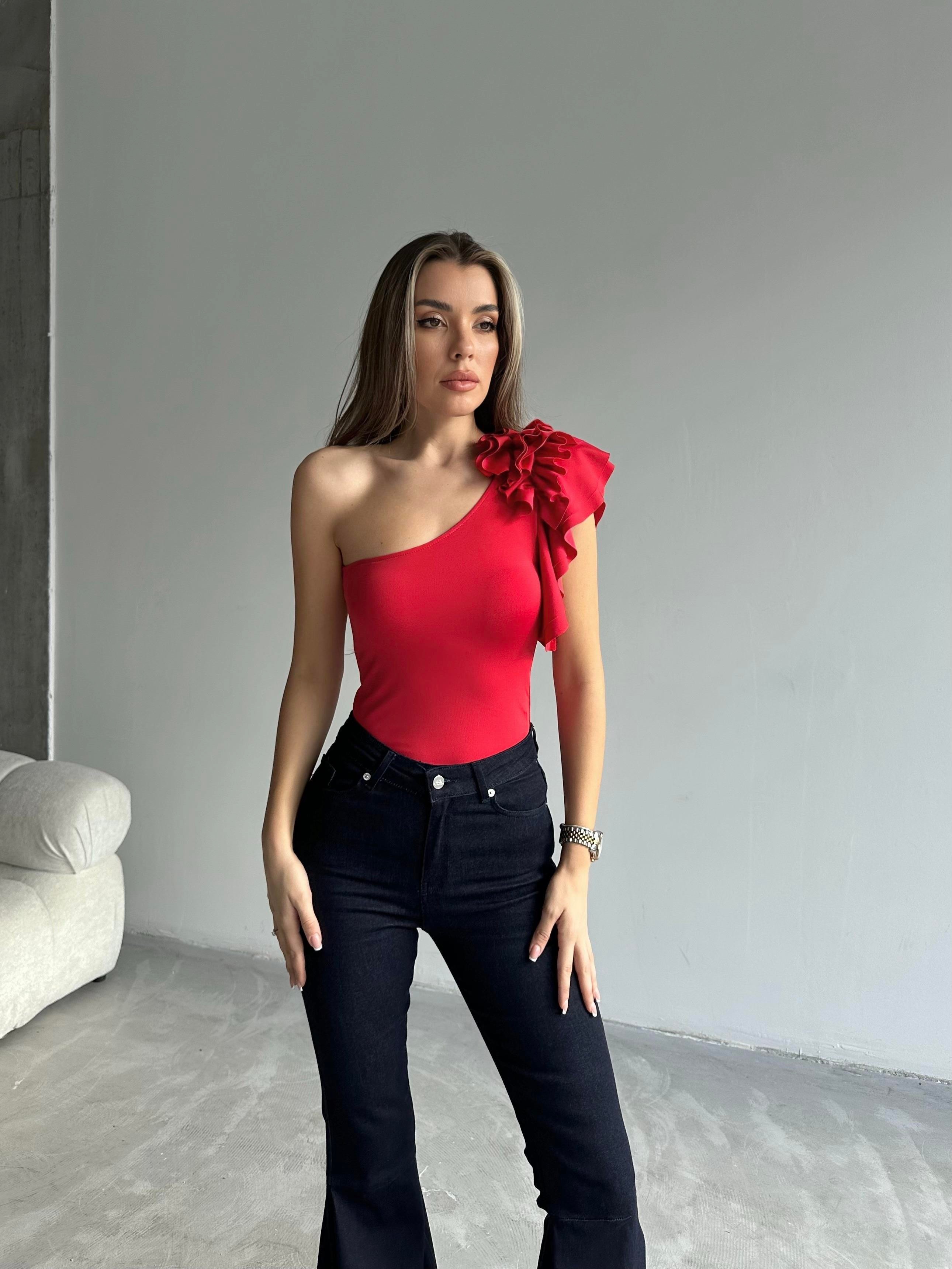 Berry Tek Omuz Bodysuit Kırmızı