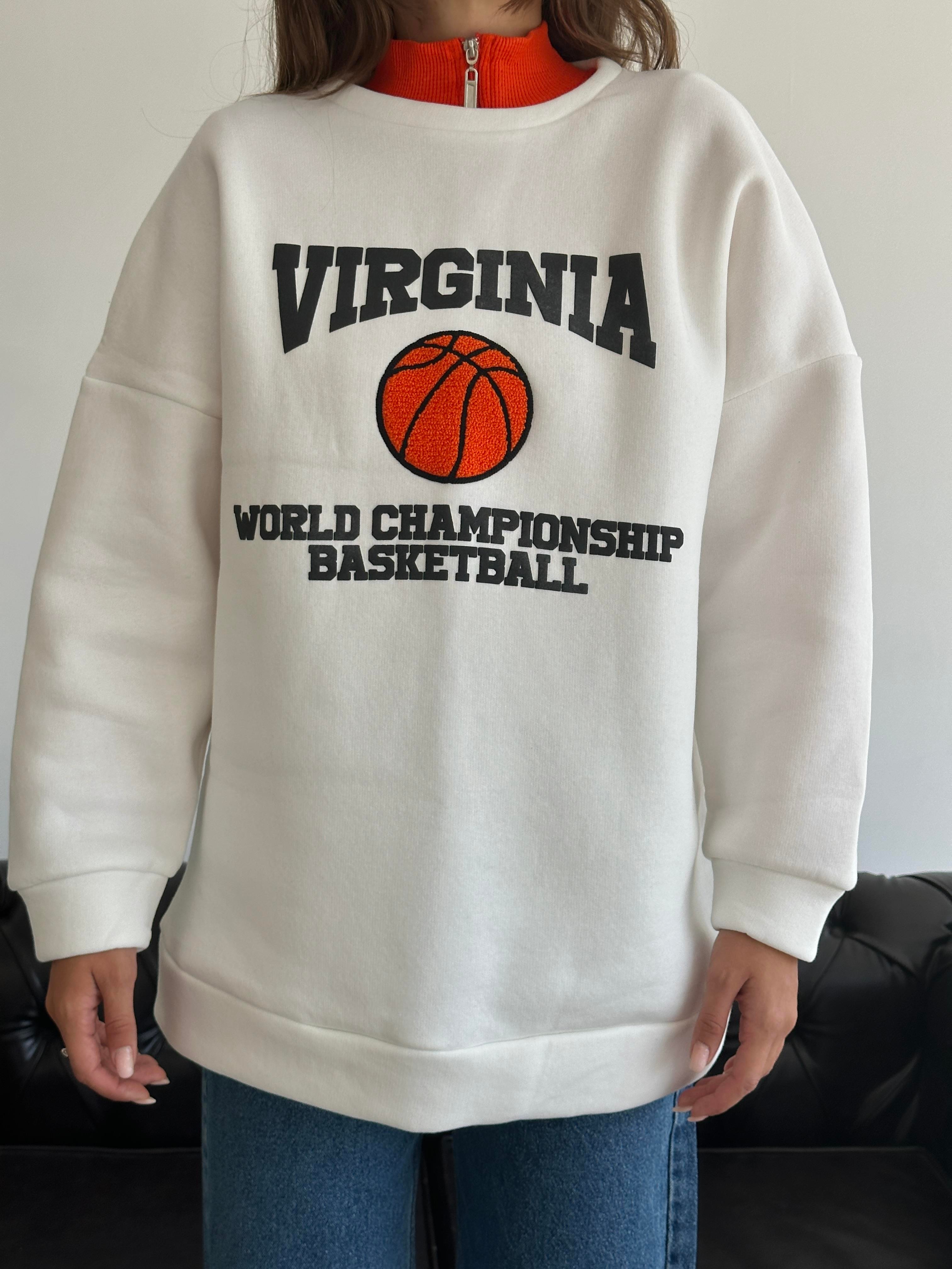 Virginia Basketball Oversize 3 İplik Sweatshirt Beyaz