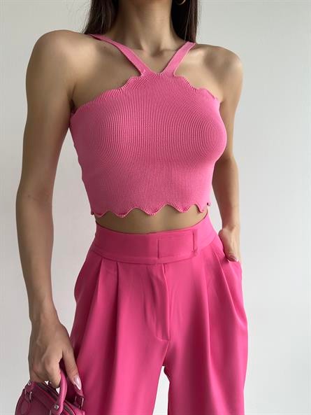 Çapraz Detay Triko Bluz Pembe