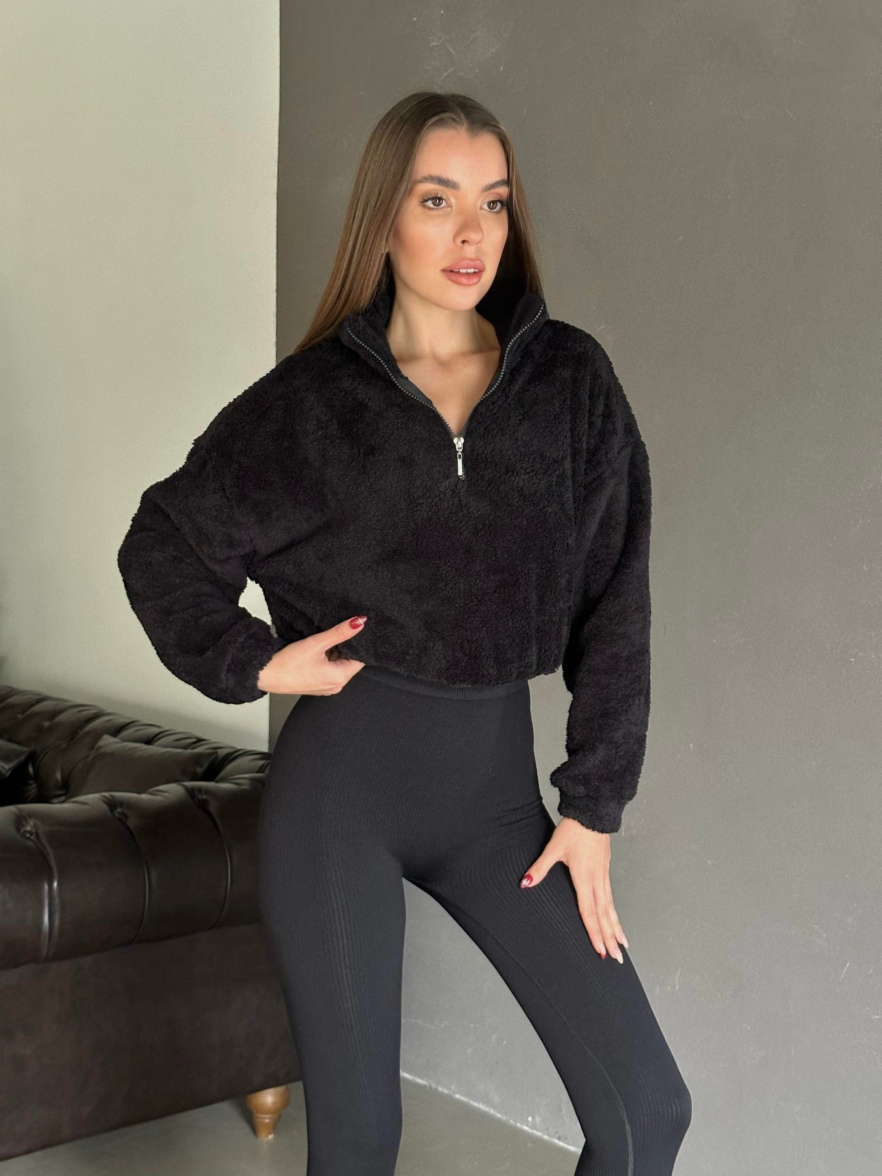 Bel Lastik Fermuarlı Peluş Siyah