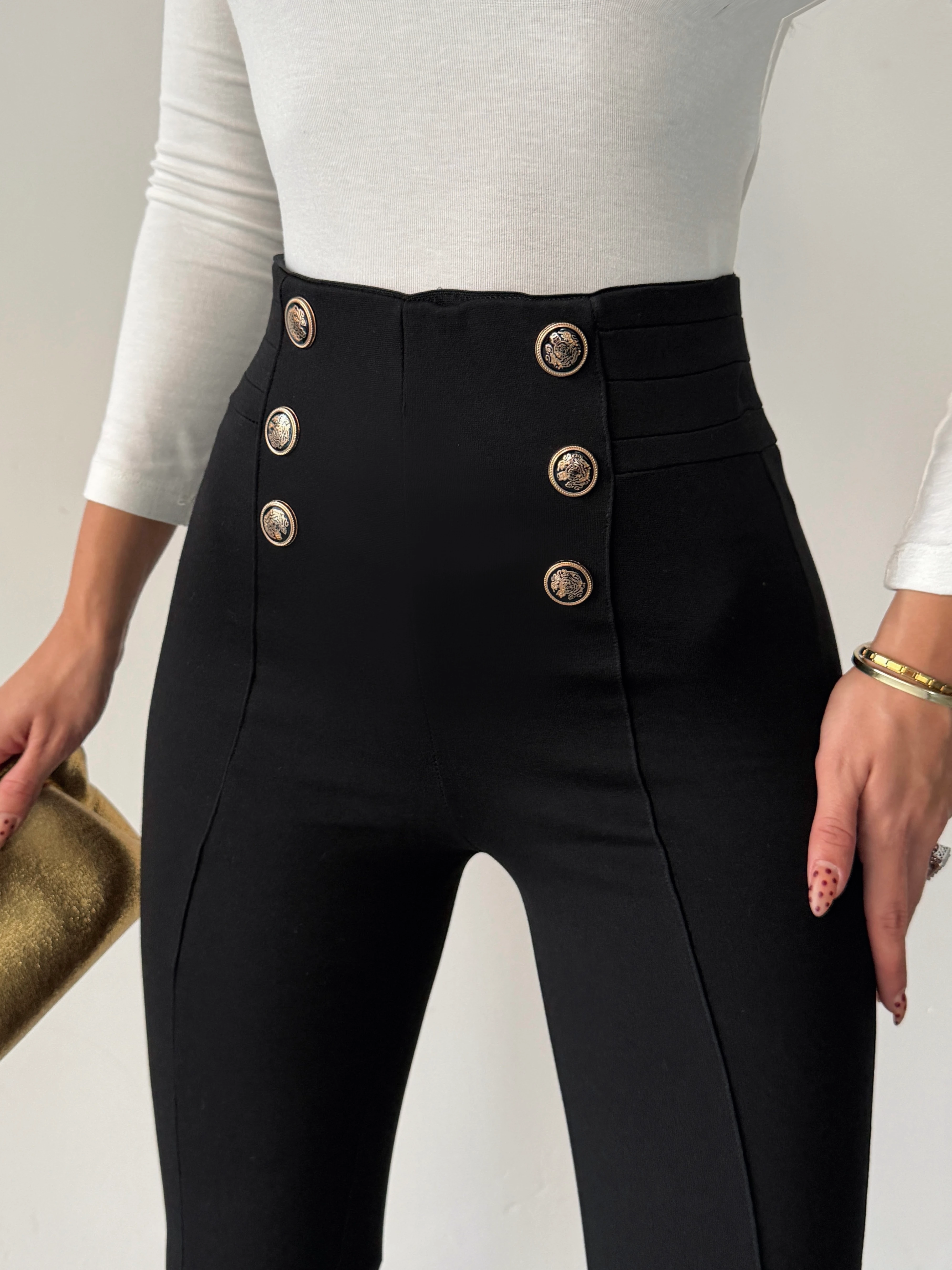 Düğme Detaylı Tayt Pantolon 