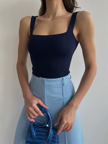 Triko Korse Crop Lacivert