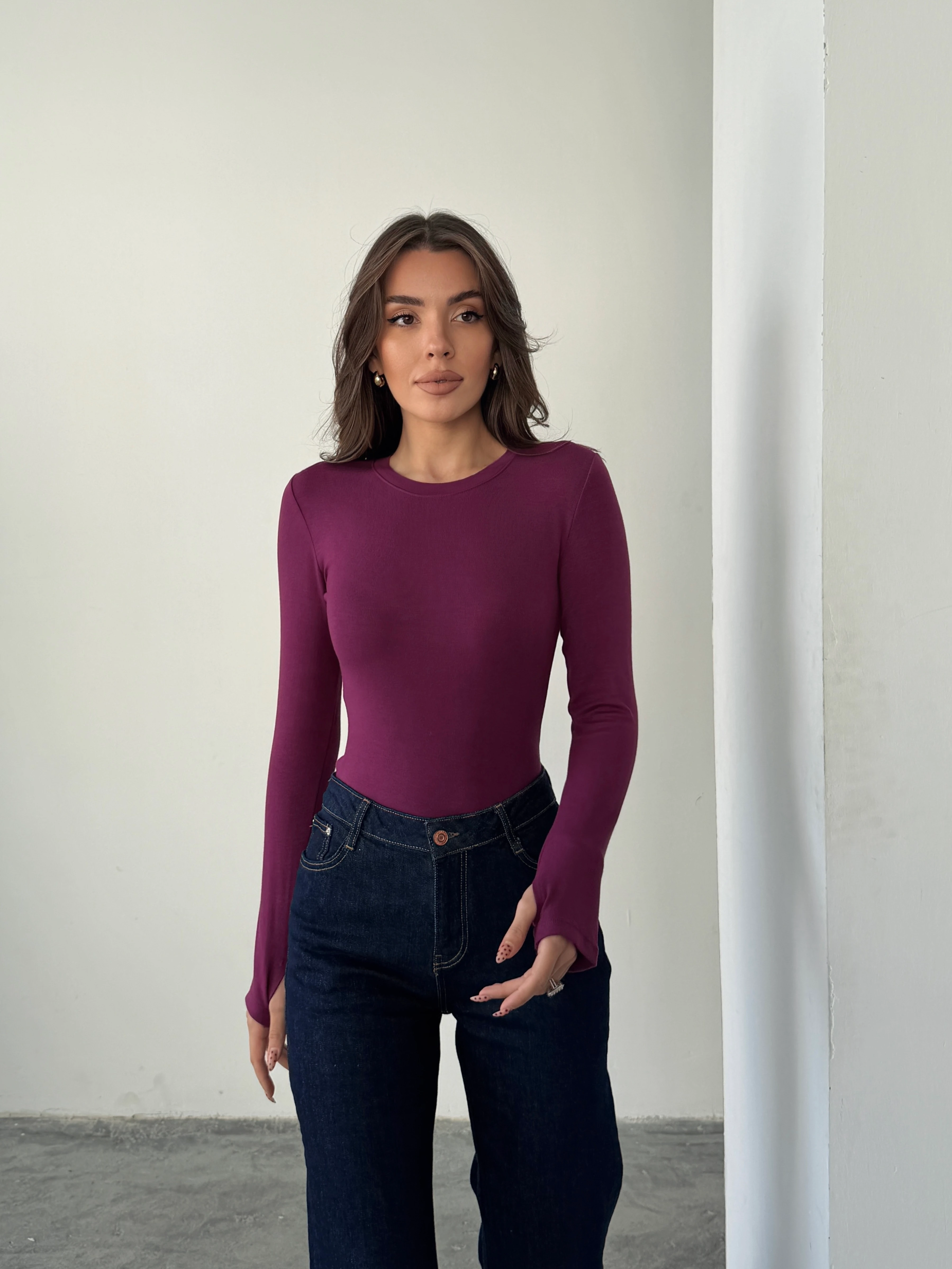 Parmak Geçirmeli Bluz - Mürdüm