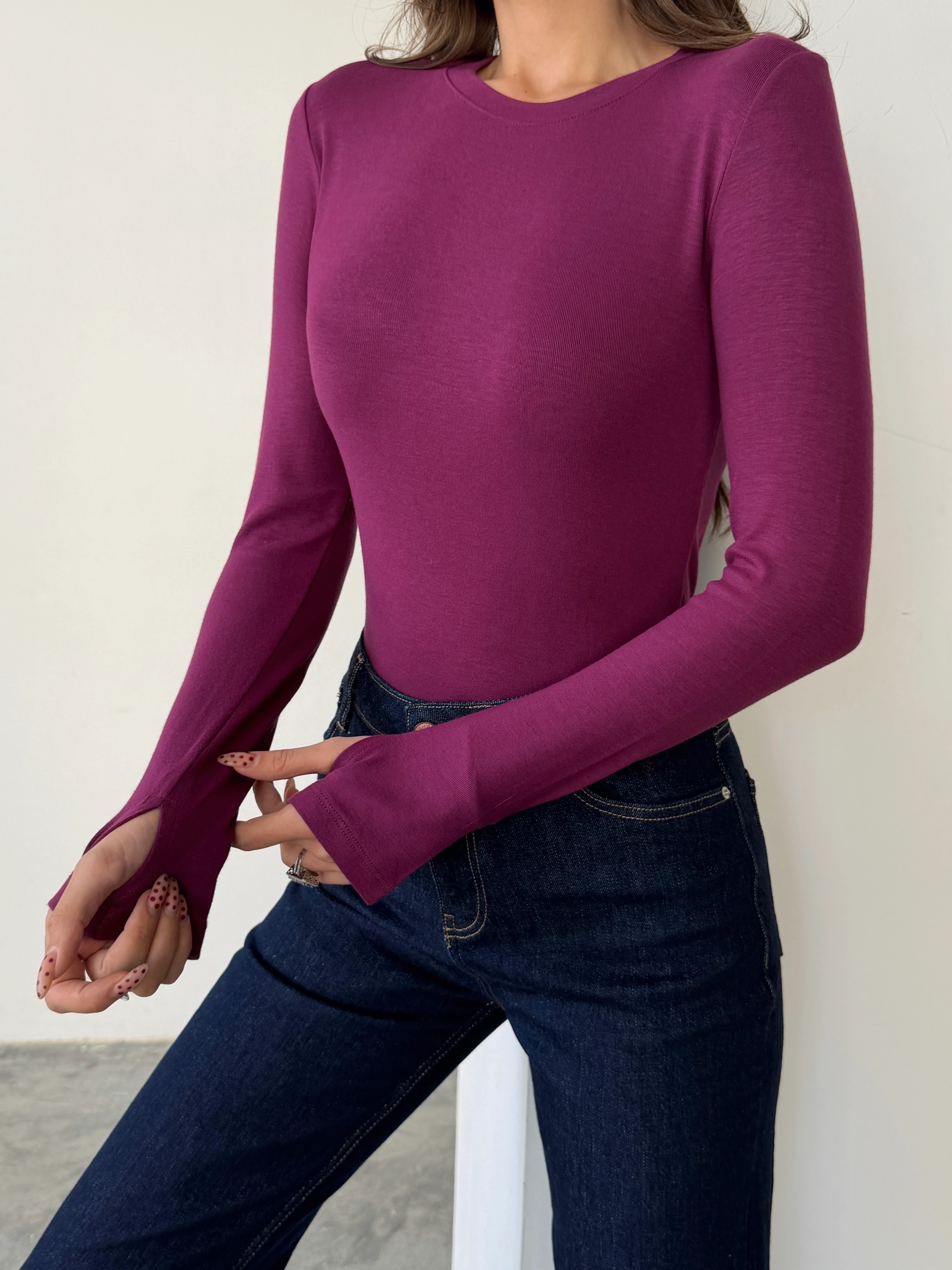 Parmak Geçirmeli Bluz - Mürdüm