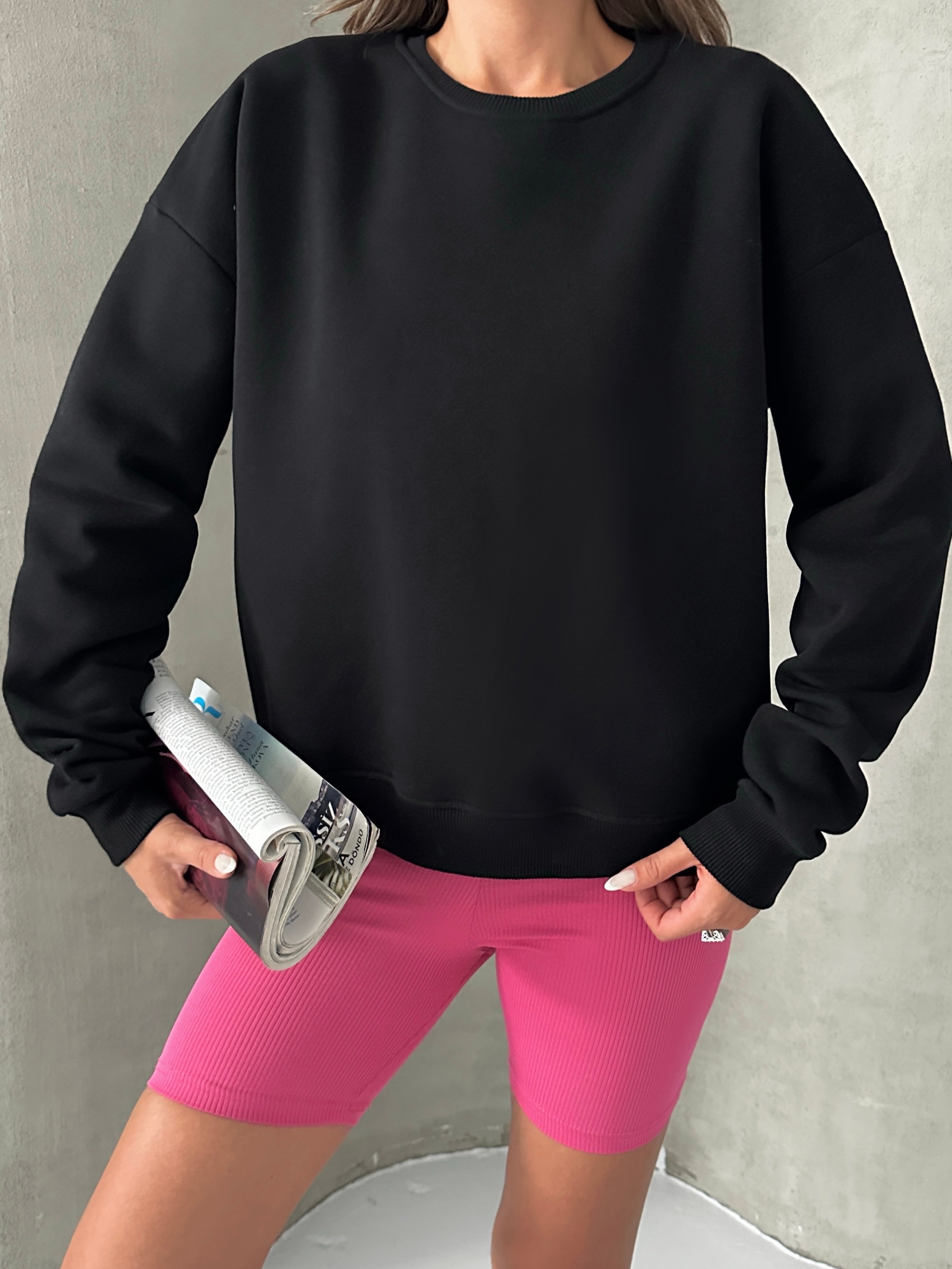 Düz Basic Sweatshırt - Siyah