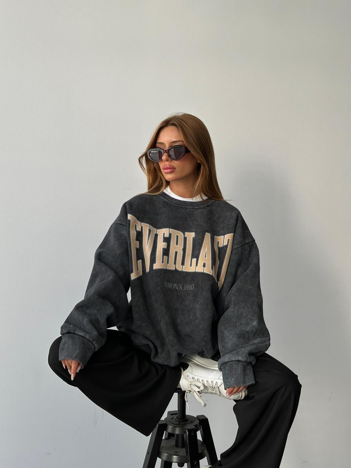 Everlast Baskı Sweat Füme Yıkama