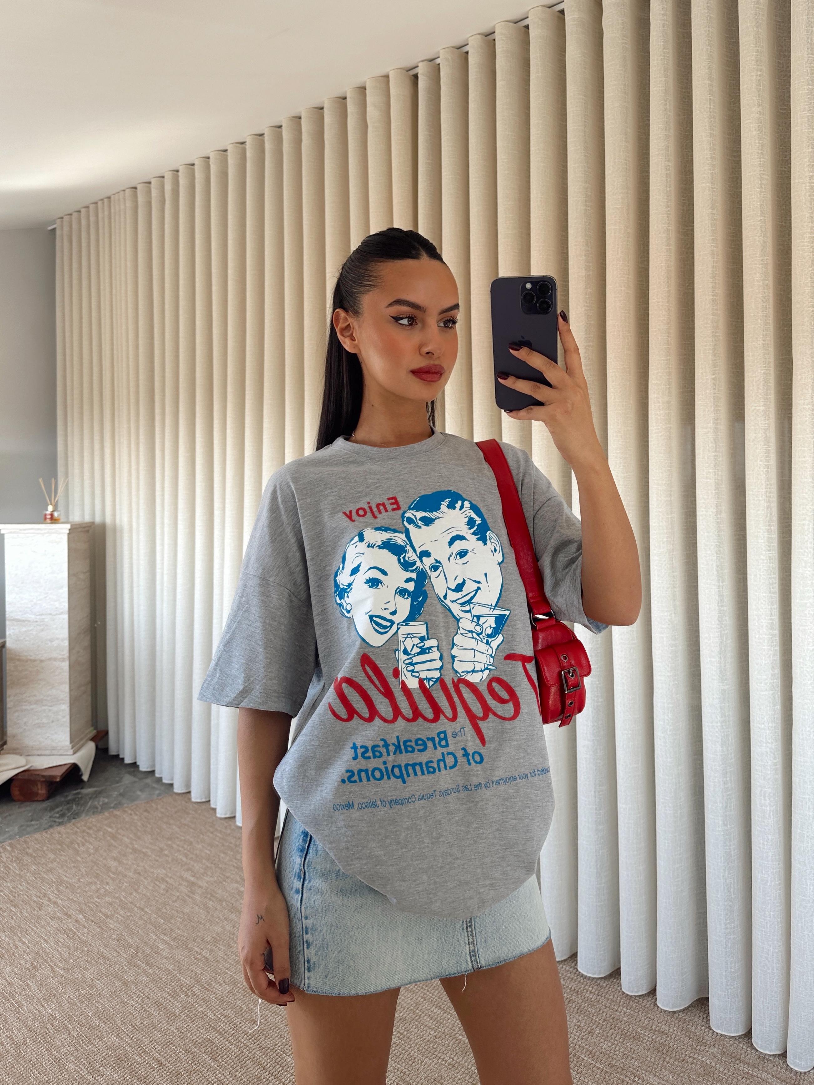 Tequila Baskılı Tshirt Gri