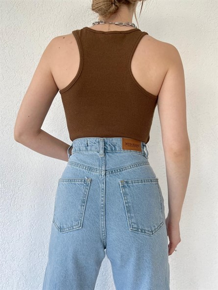 Halter Yaka Malibu Fitilli Crop Kahverengi