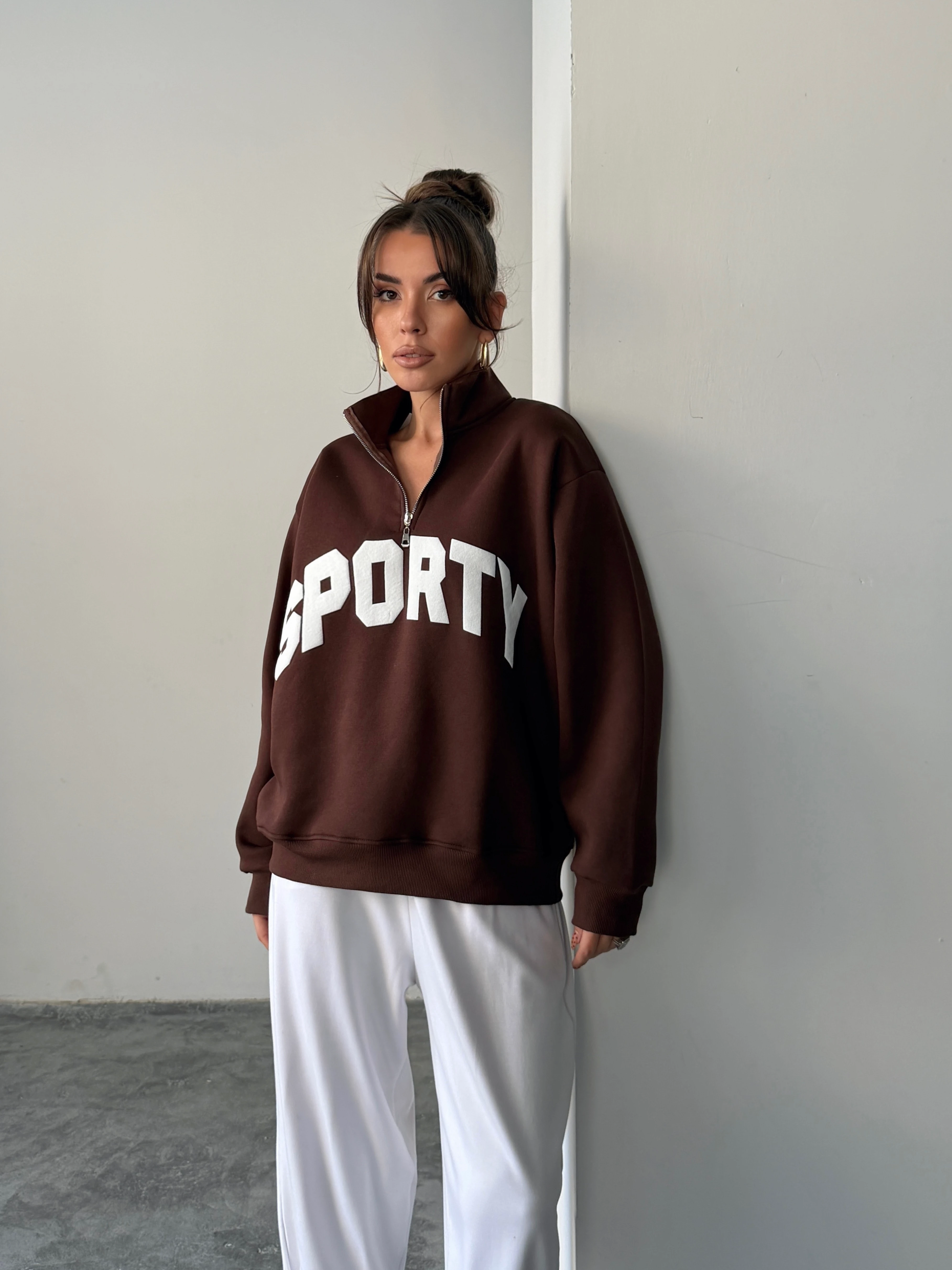 Sporty Yarım Fermuar Sweat