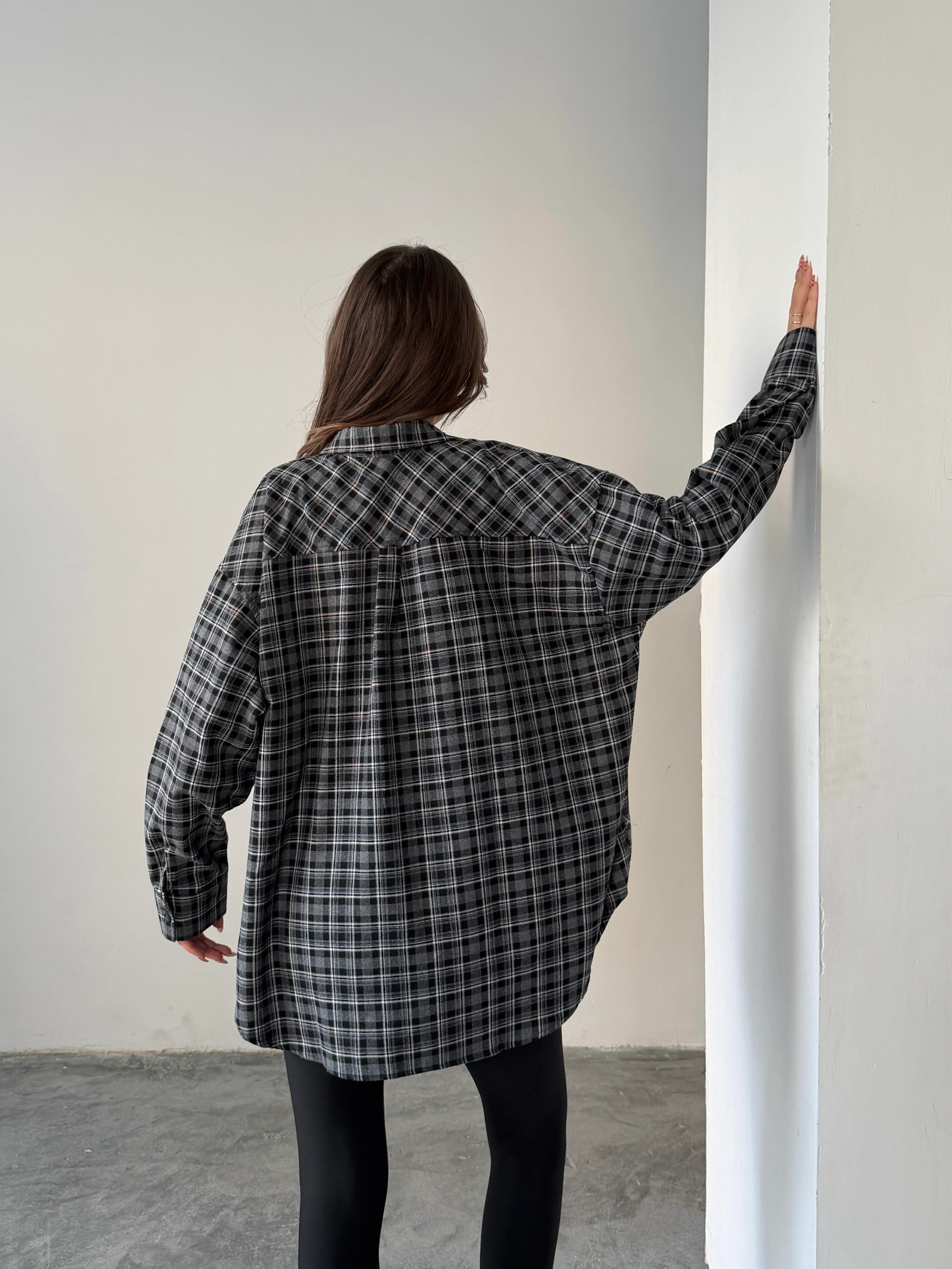 Kareli Oversize Gömlek - Siyah