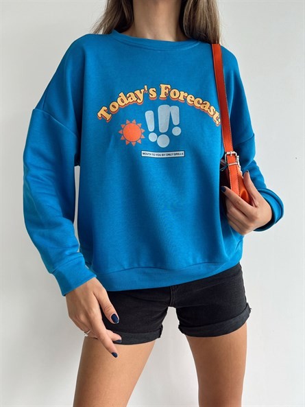 Today Forecast Baskı Sweatshirt Mavi
