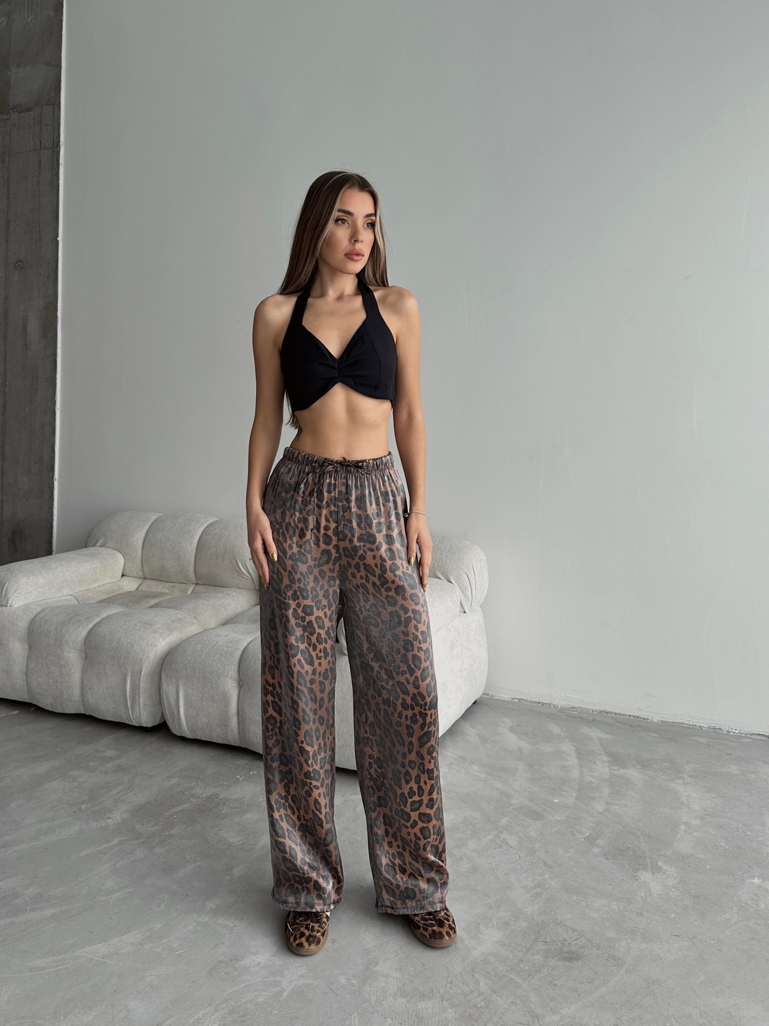 Lumin Leopar Saten Pantolon Kahve Leopar