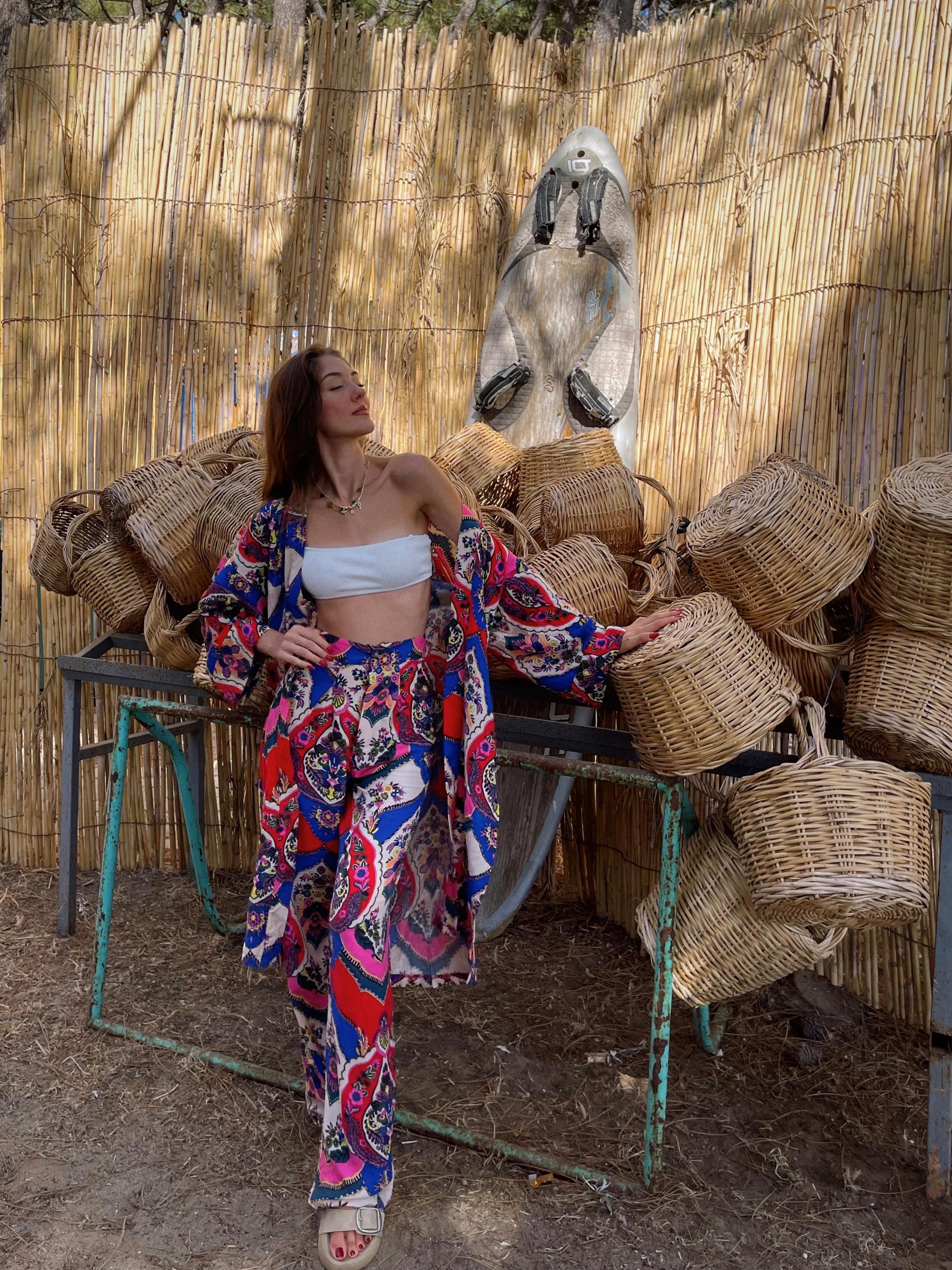 Etnik 2’li Kimono Takım Mavi
