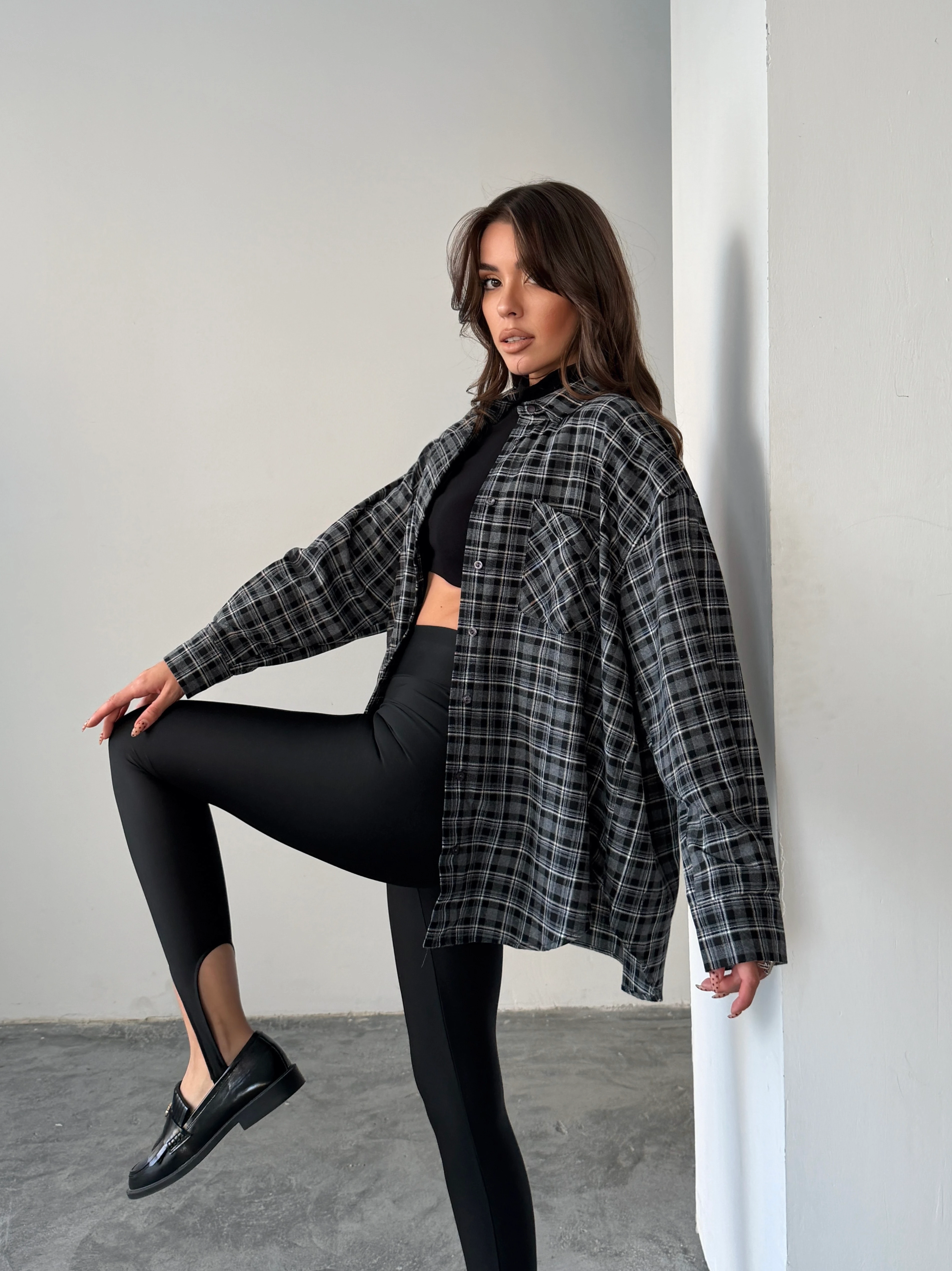 Kareli Oversize Gömlek - Siyah