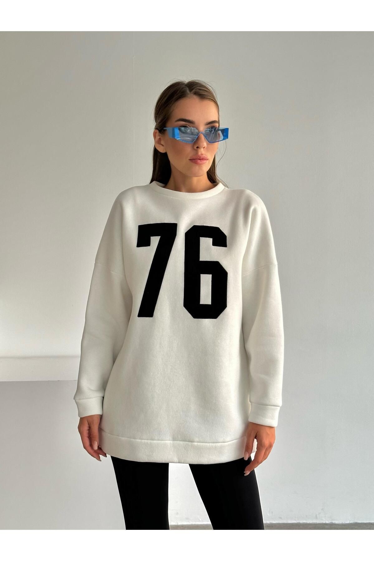 Seventy Six Baskı Sweat Beyaz