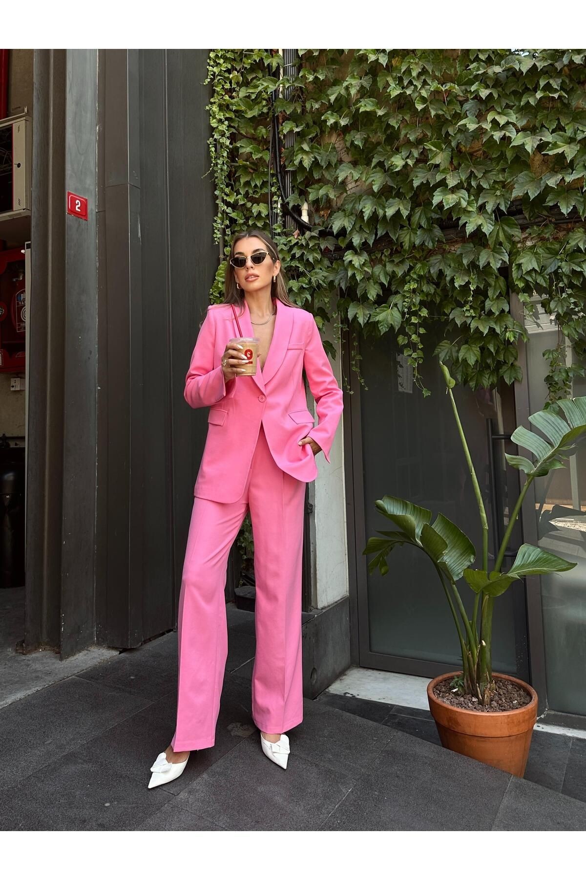 Kol Yırtmaç Blazer Ceket Pembe