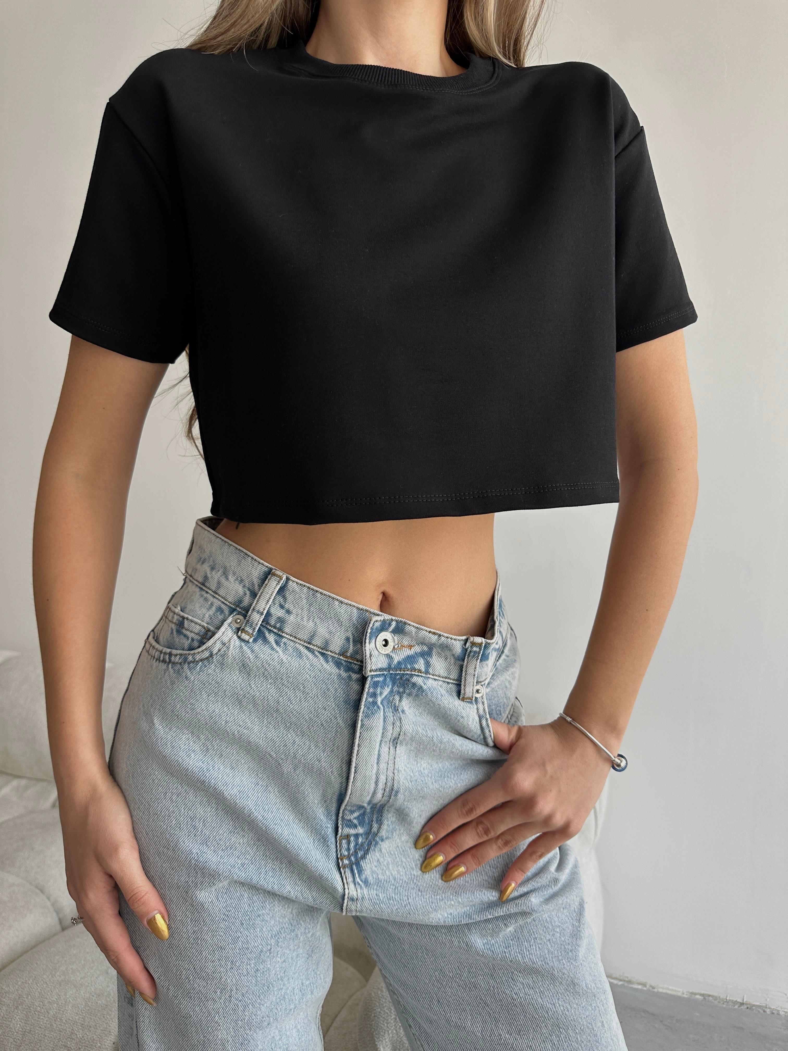 Bella Oversize Crop Tshirt Siyah