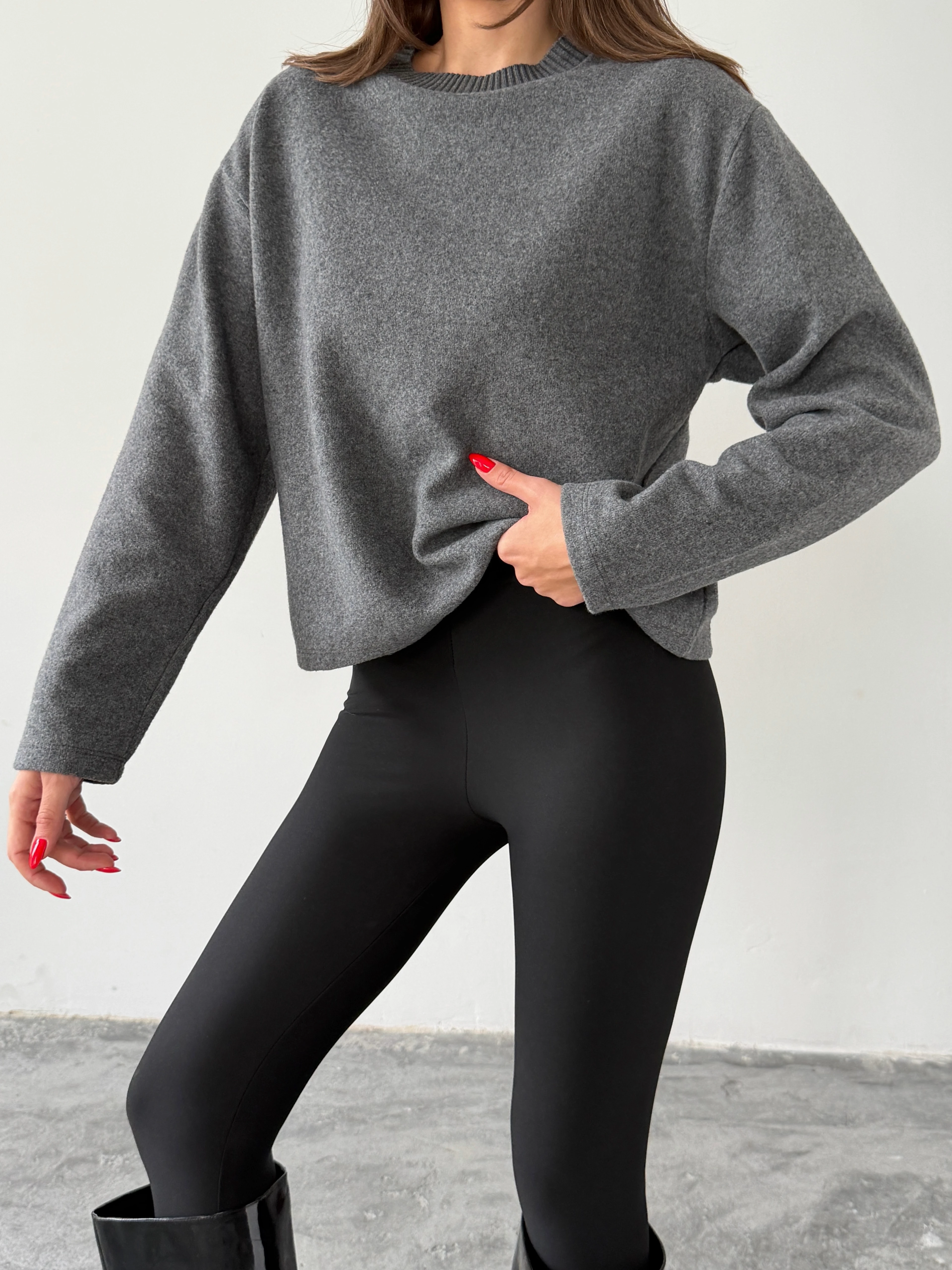 Yaka Ribana Detay Sweat - Füme