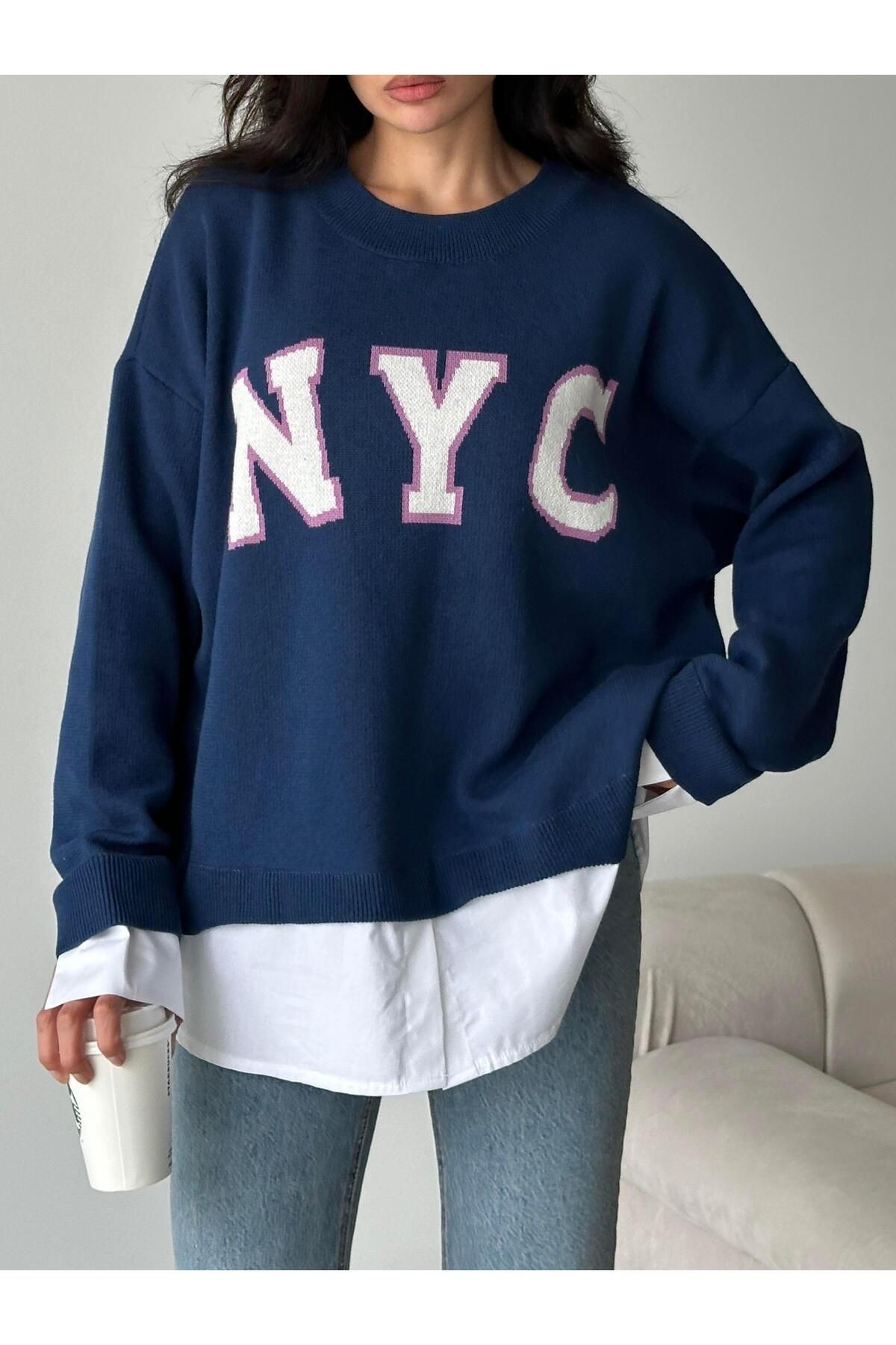 Nyc Gömlekli Birleşik Sweat Lacivert