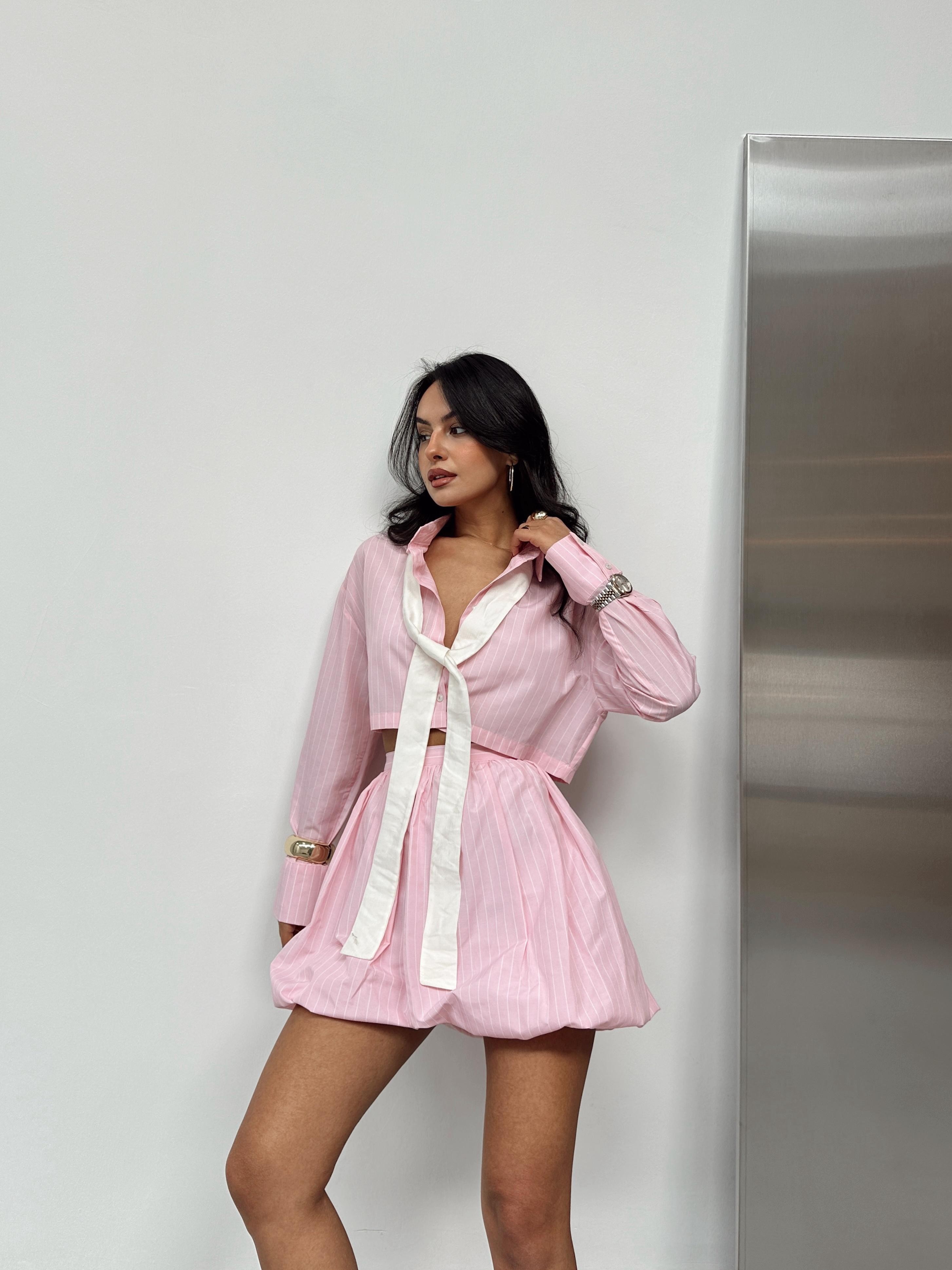 Çizgili Poplin Gömlek - Pembe