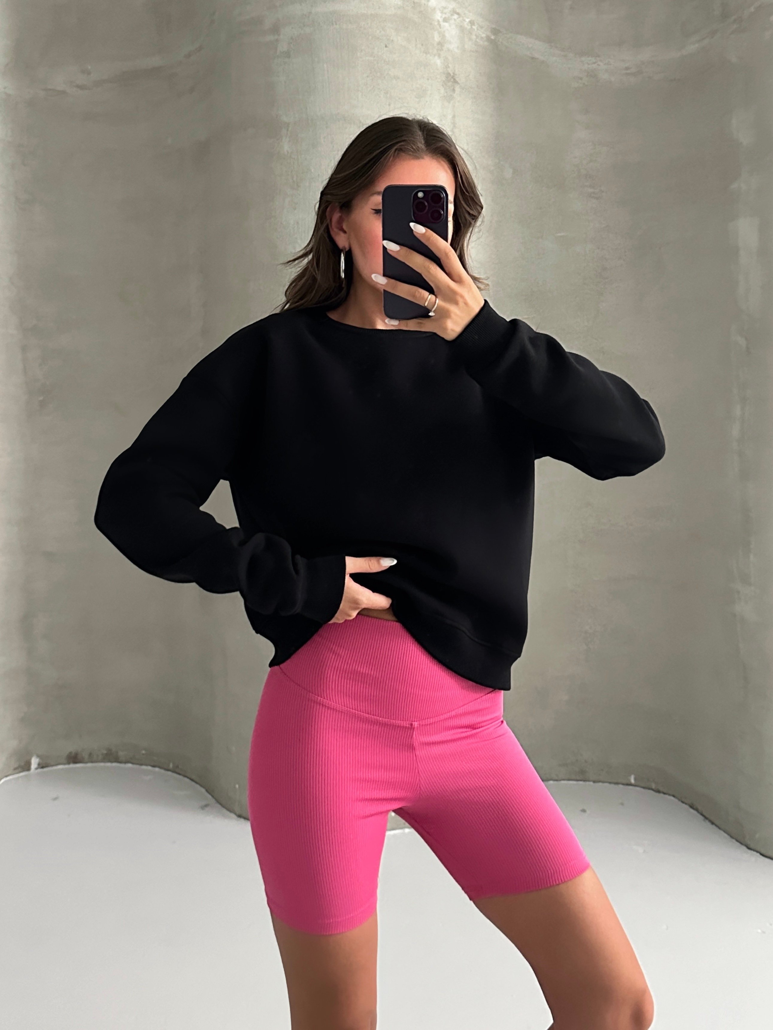 Düz Basic Sweatshırt - Siyah