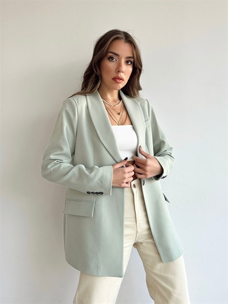 Tek Düğme Astarlı Blazer Ceket Mint