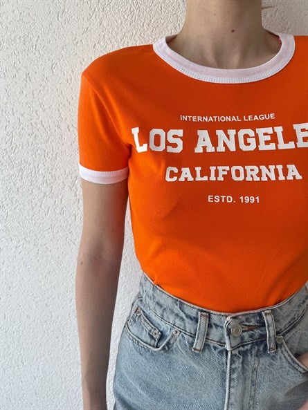 Los Angeles Bisiklet Yaka Crop Turuncu