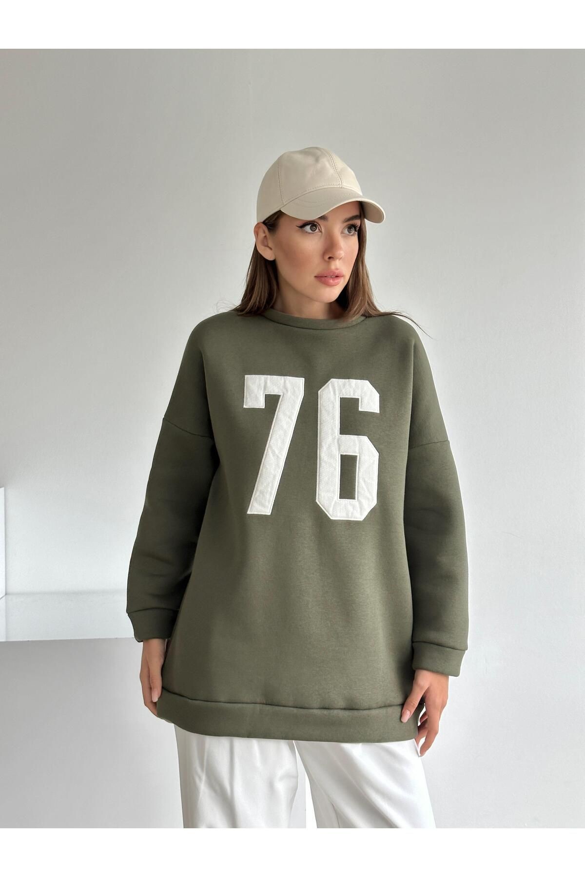 Seventy Six Baskı Sweat Haki Yeşil