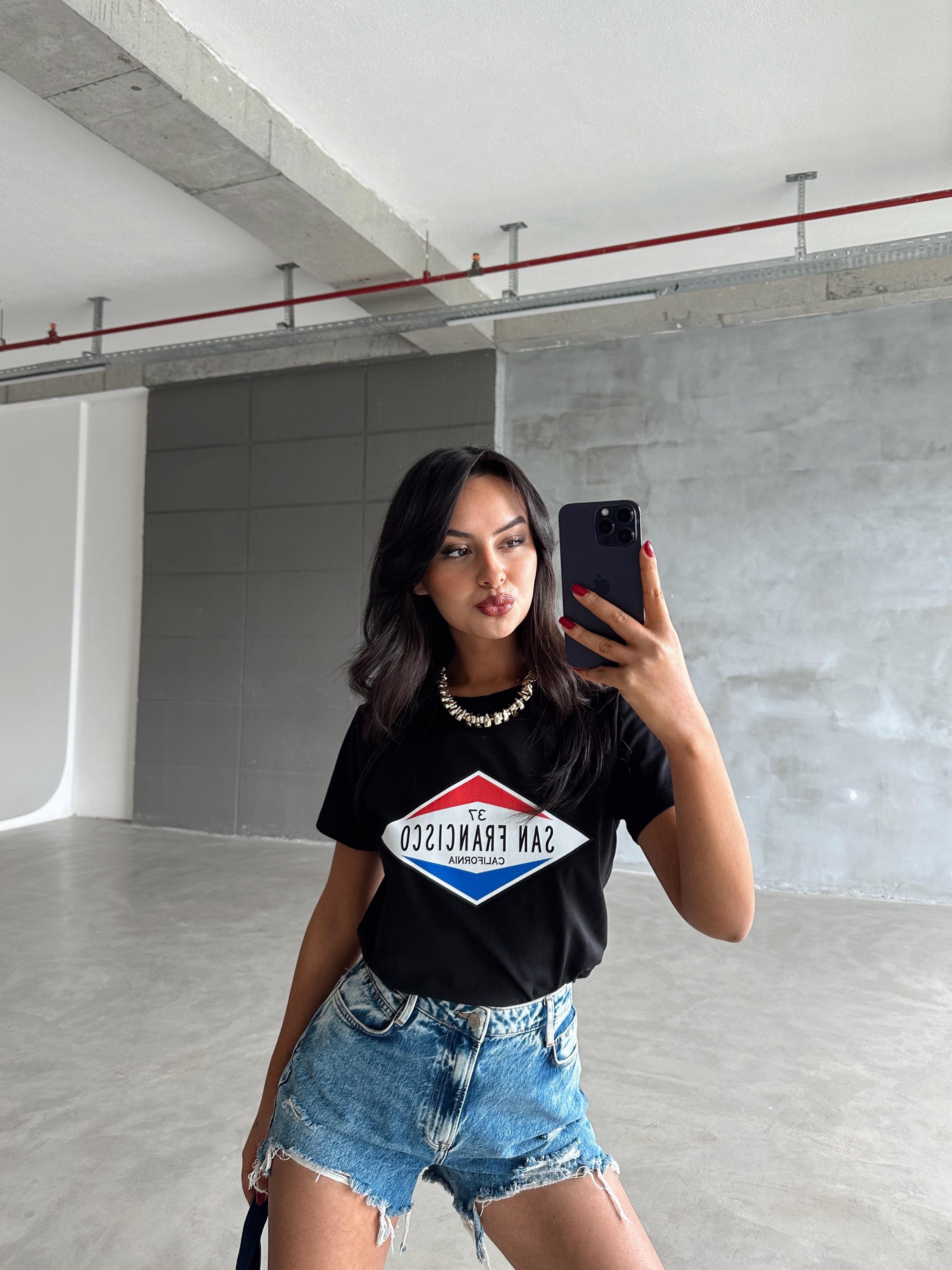 San Francisco Baskılı Basic - Black