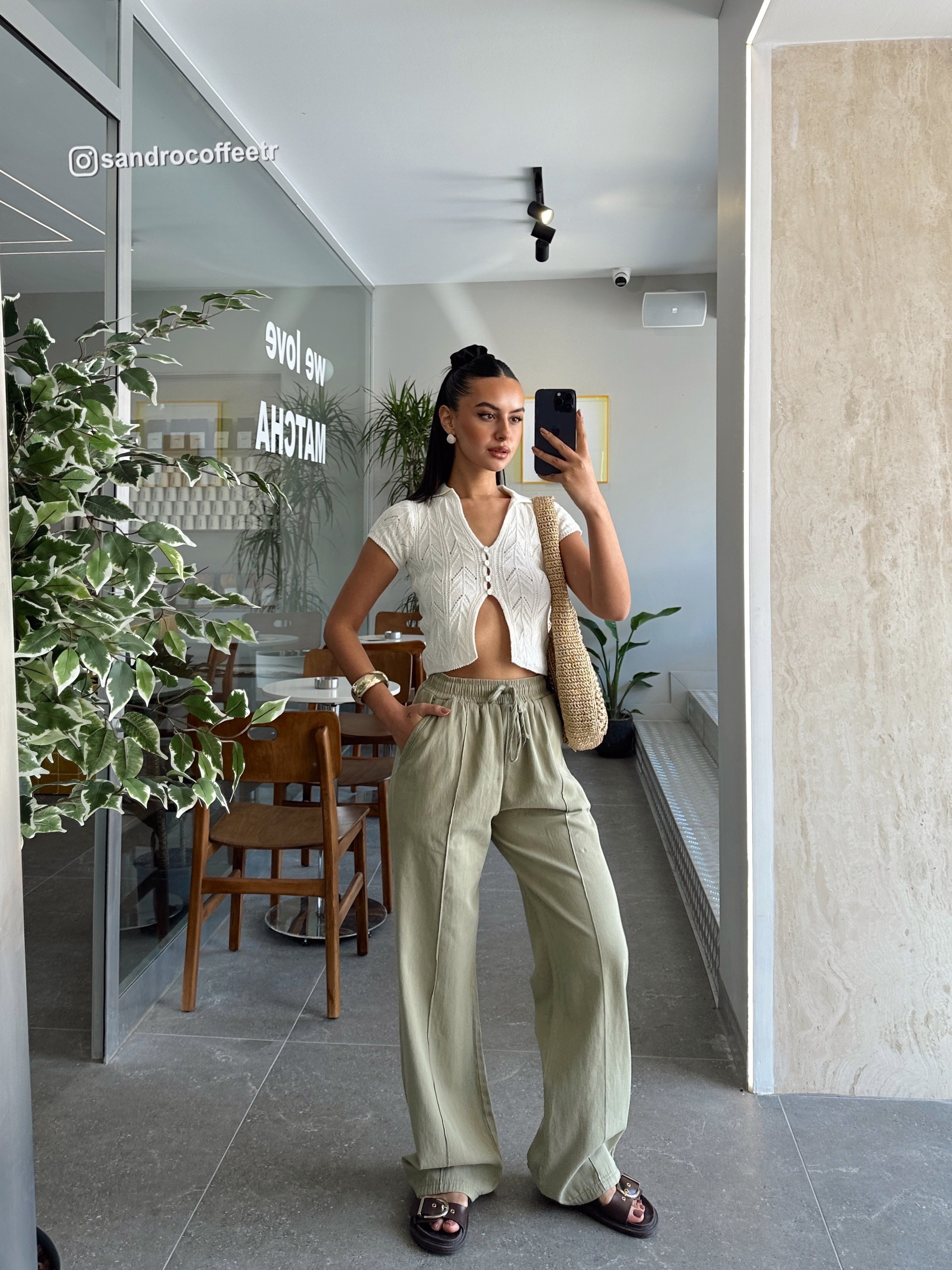 Bağcıklı Gabardin Pantolon - Haki Yeşil