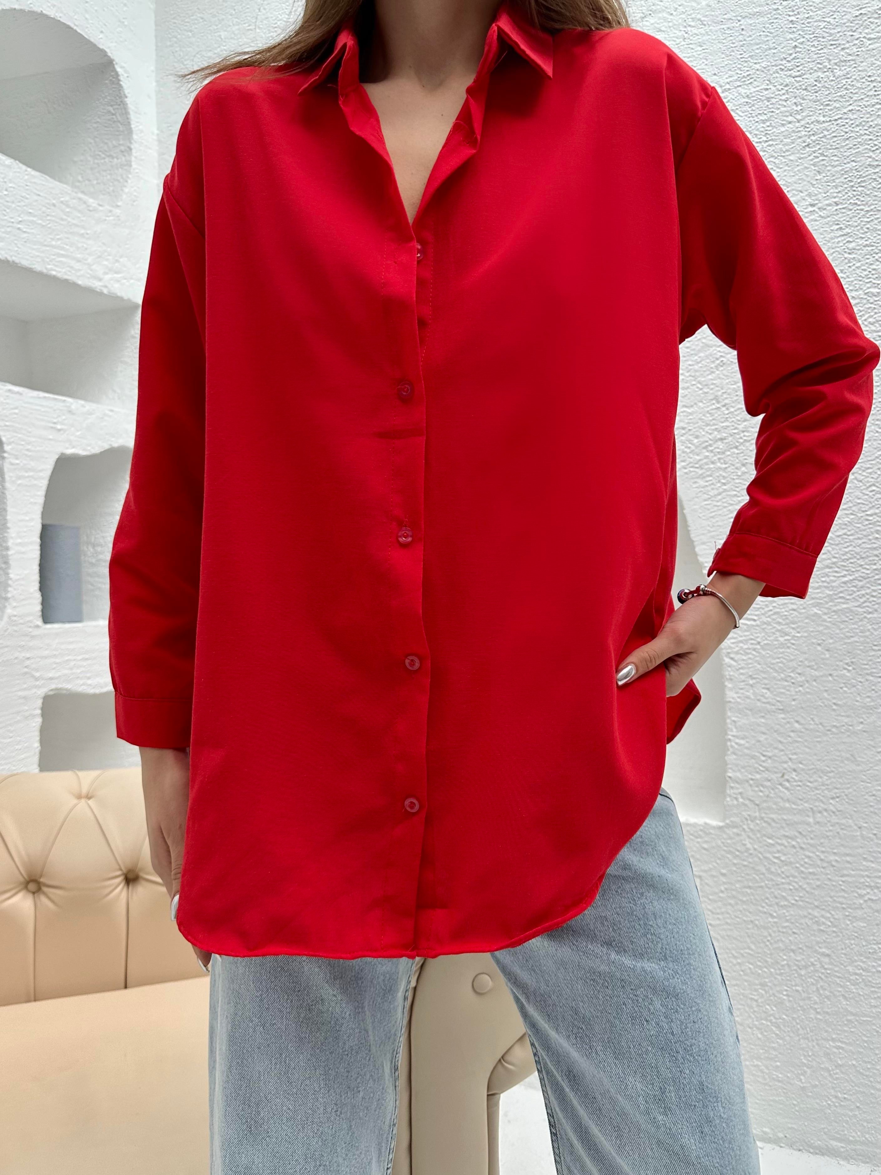 Oversize Basic Gömlek Kırmızı