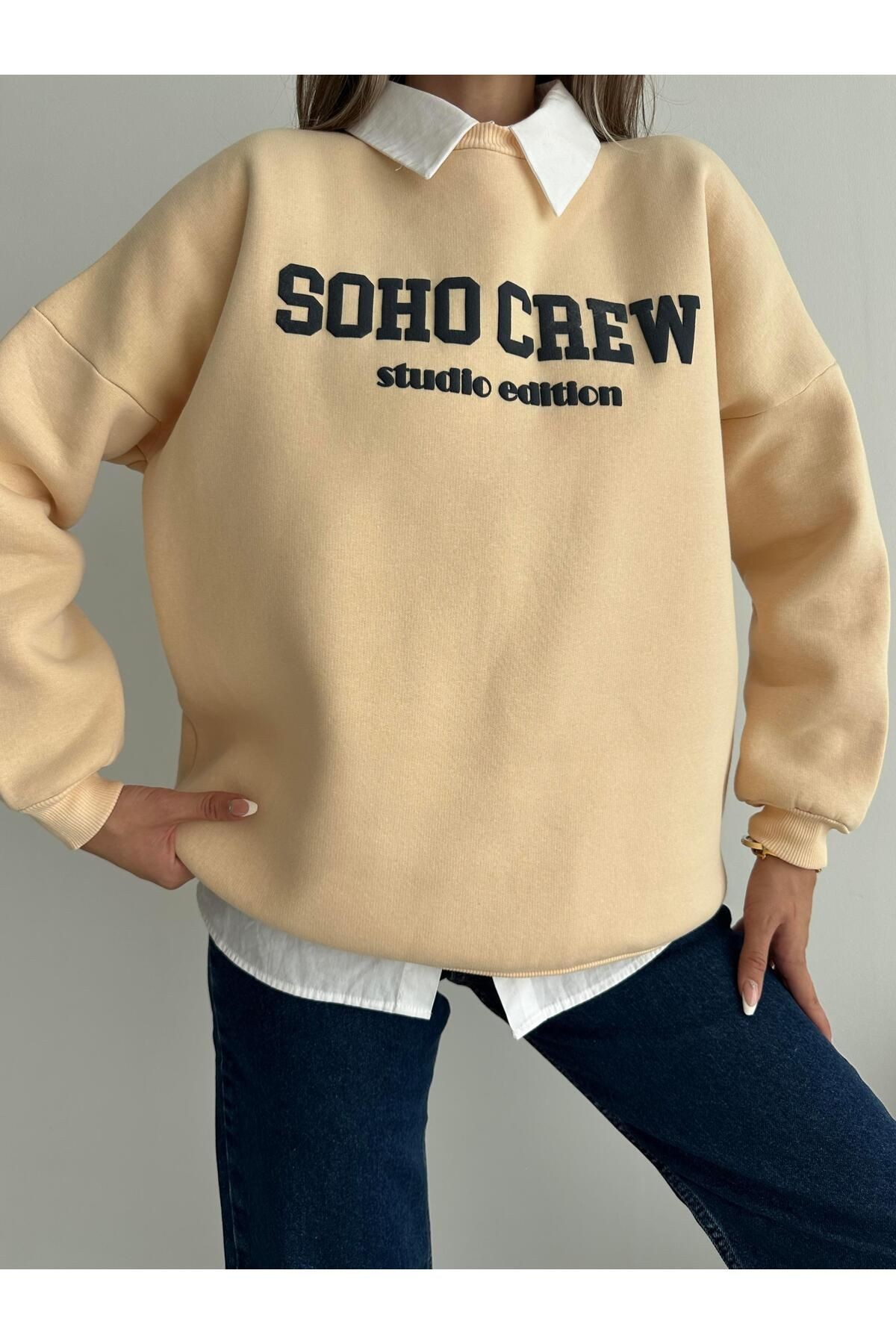 Soho Crew Oversize 3 İplik Sweatshirt Bej