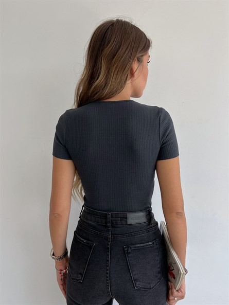 Boyun Dekolte Fitilli Basic Lacivert