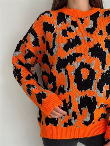 Ribanalı Leo Oversize Yumoş Kazak Turuncu