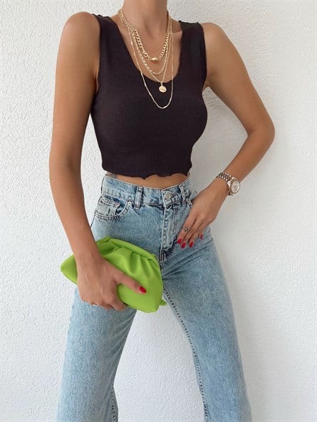V Yaka Basic Crop Kahverengi