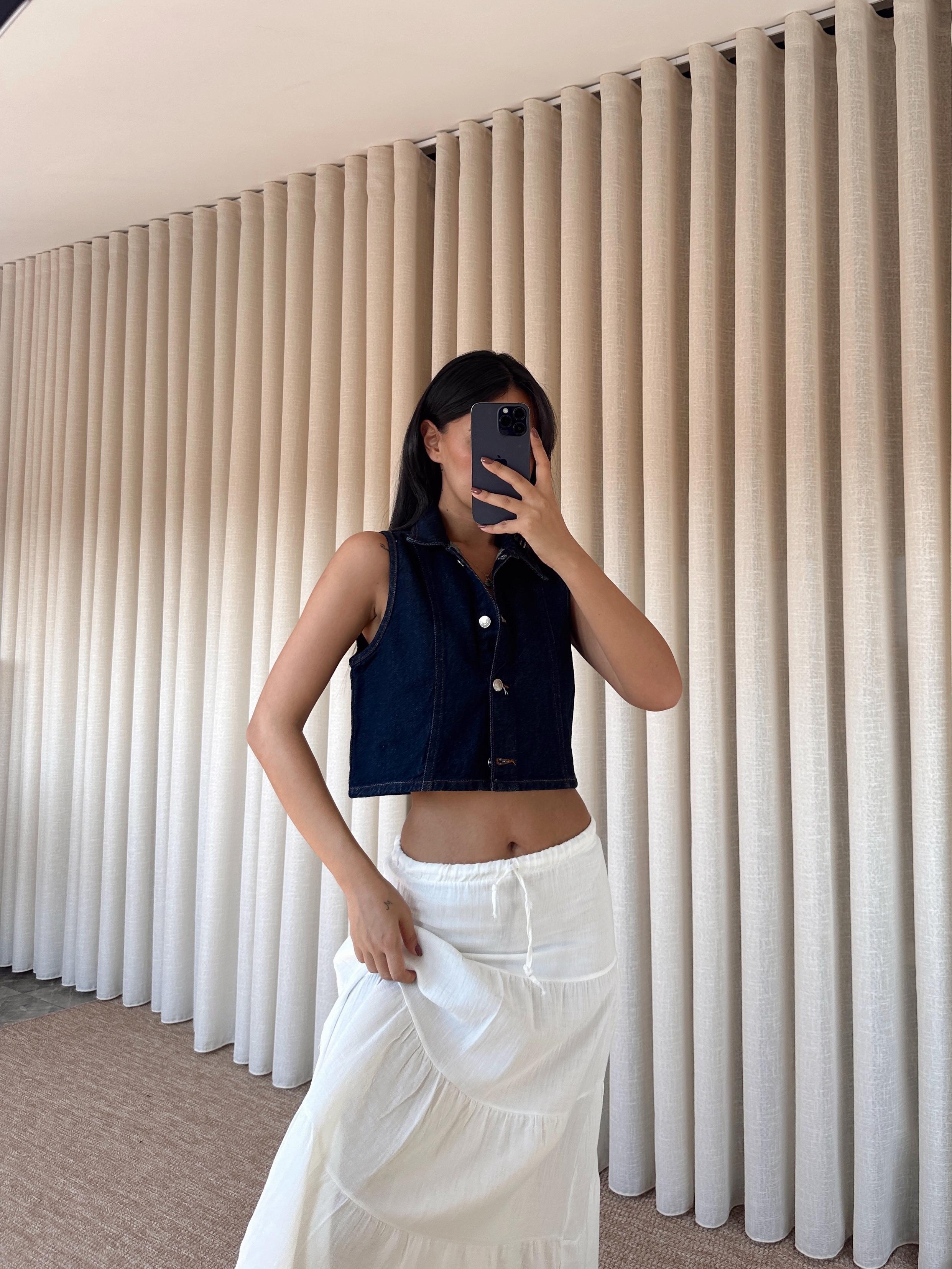 Crop Denim Yelek