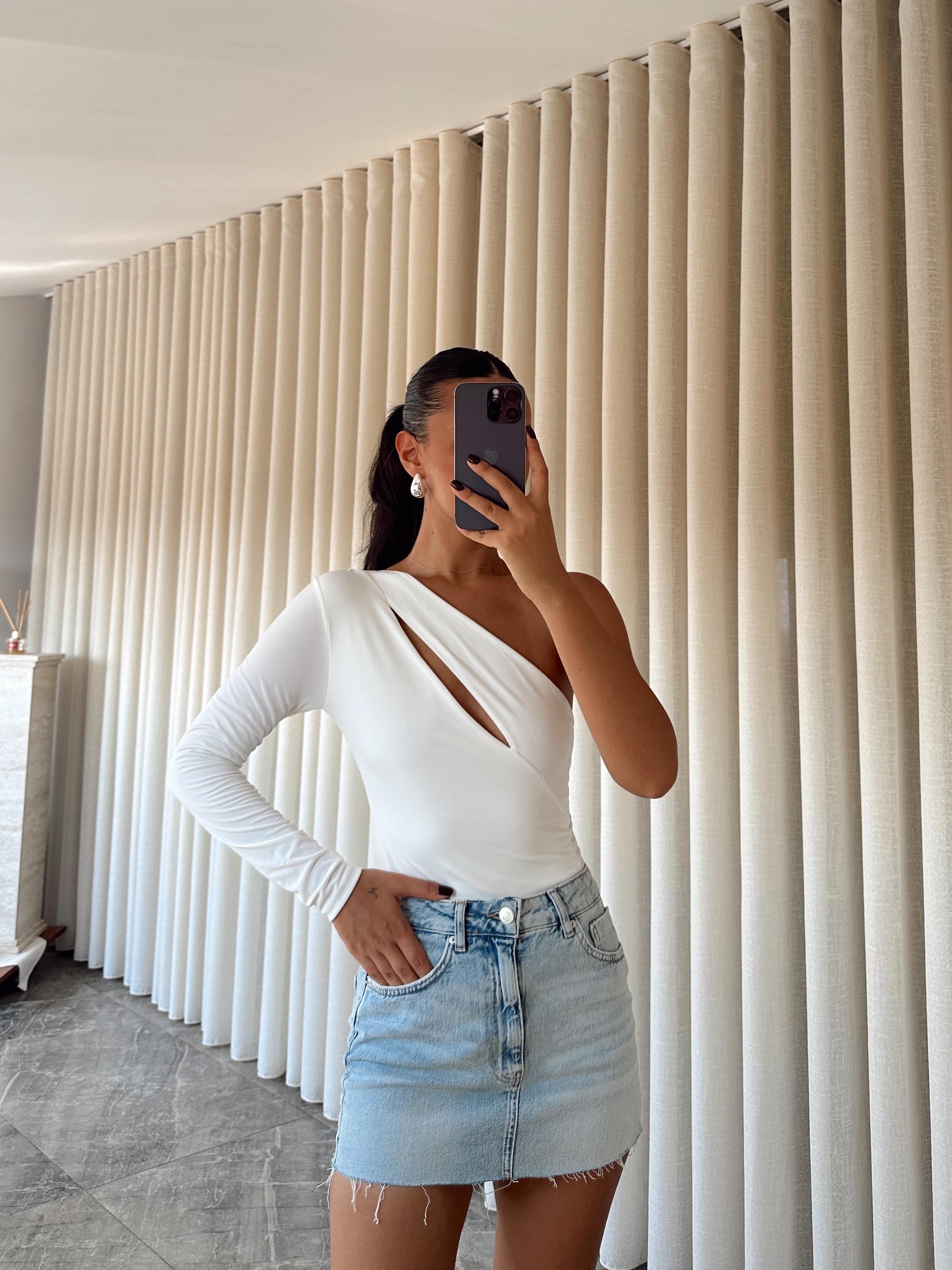 Sabrina Tek Kol Bodysuit Beyaz