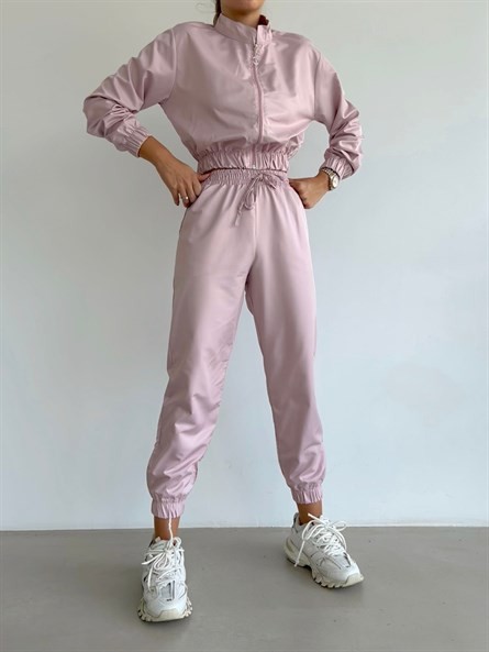 Paraşüt Kumaş İkili Jogger Takım Pudra Pembe