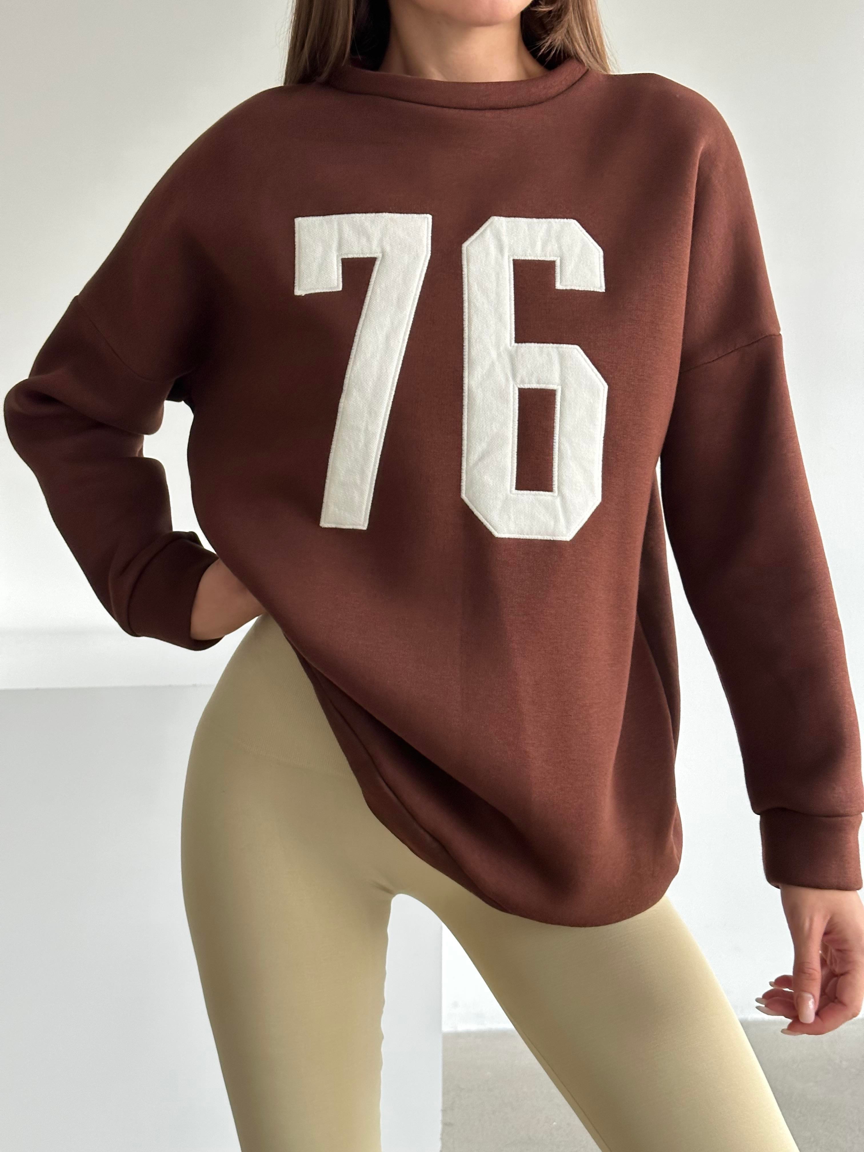 Seventy Six Baskı Sweat Kahverengi