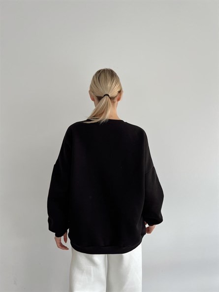 Active 3 İplik Şardonlu Oversize Sweatshirt Siyah