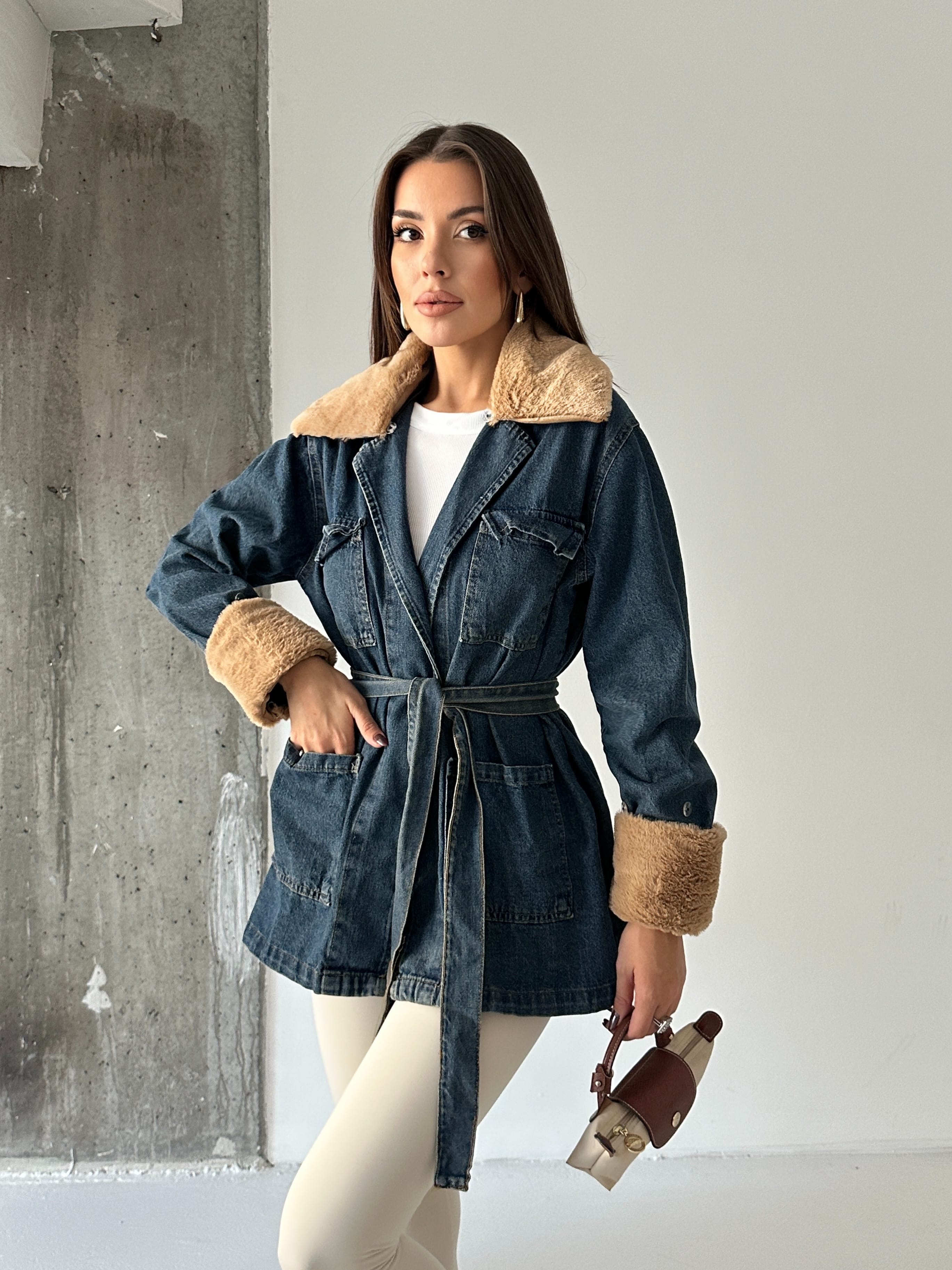 Yakası Kürklü Denim Ceket
