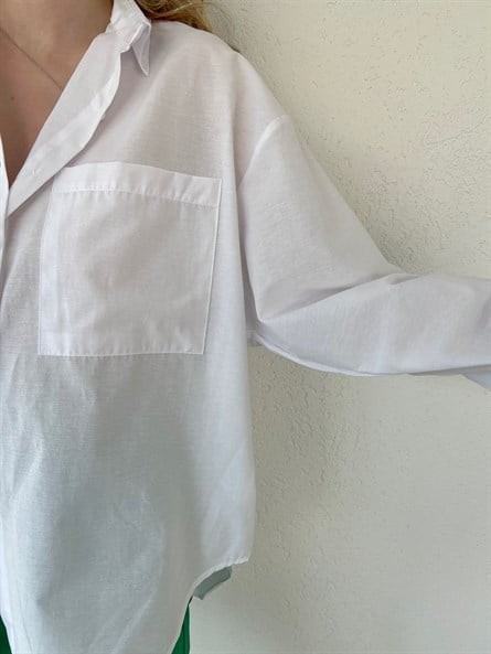 Sırt Düğme Detay Oversize Gömlek Beyaz