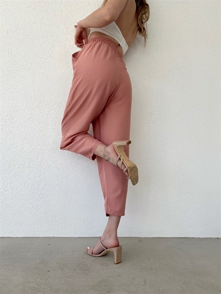Bel Lastik Tiril Şalvar Pantolon Pembe